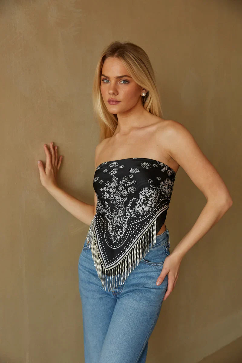 Haut bandeau à franges en strass Dolly
