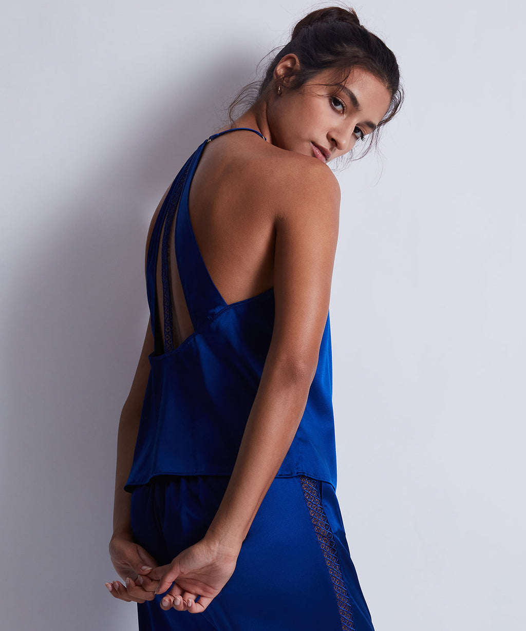 Silk Desire Top à fines bretelles Electric Blue