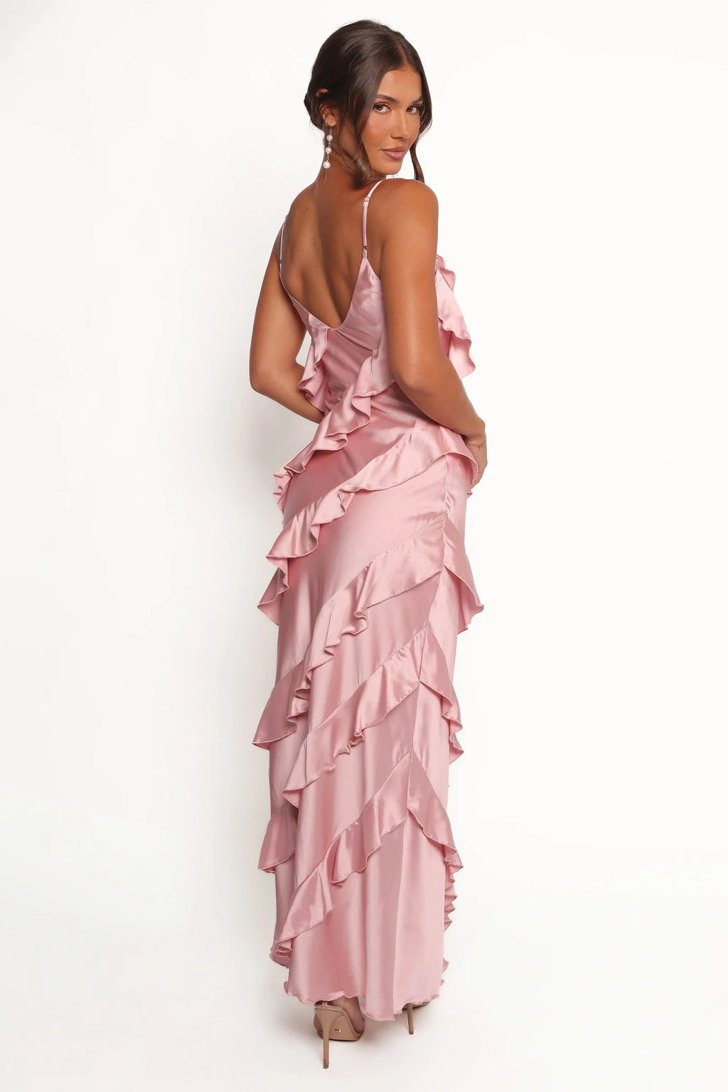 Robe longue en satin Ciao Ruffles - Rose