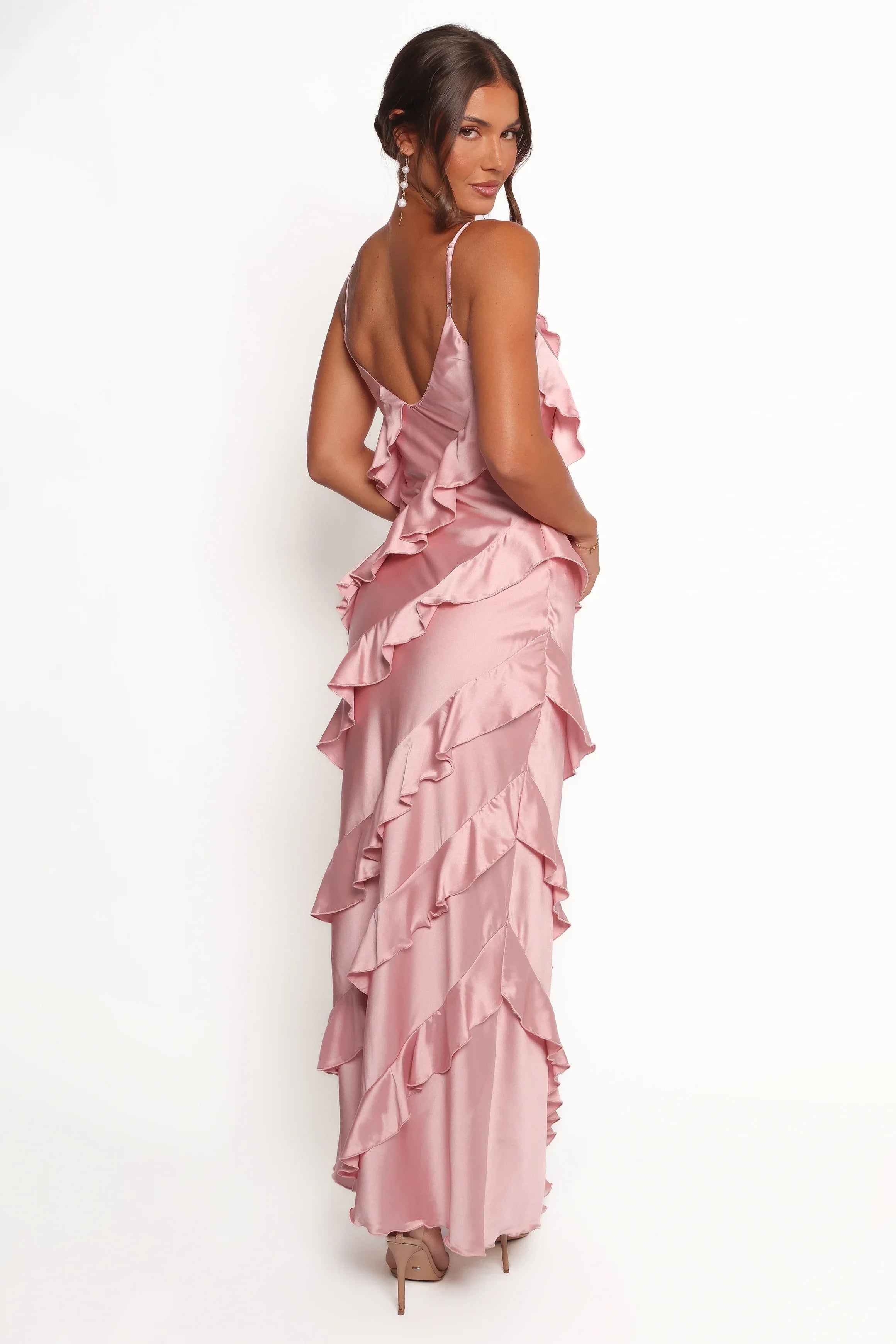 Robe longue en satin Ciao Ruffles - Rose