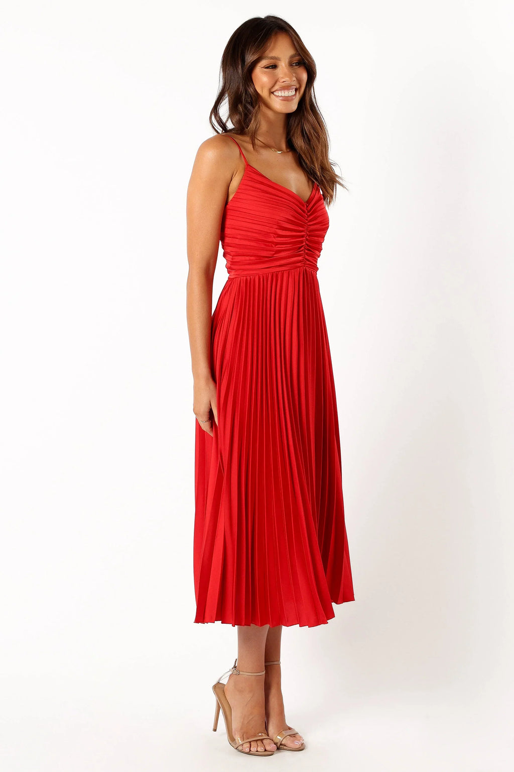 Robe midi plissée Naira - Rouge