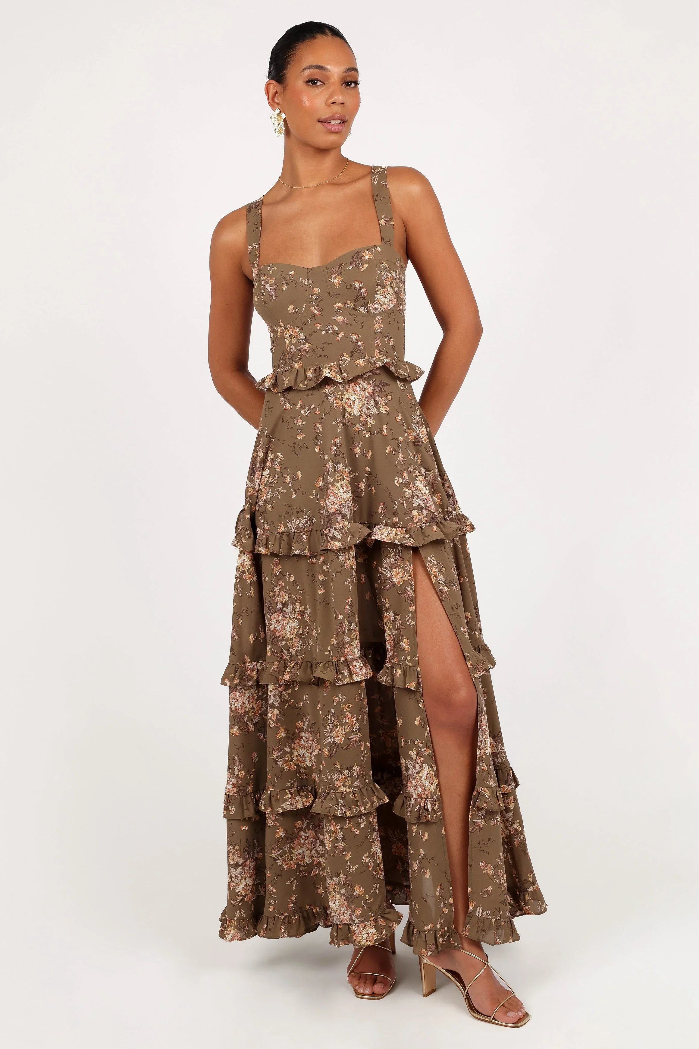 Robe longue à volants Lillee - Imprimé olive