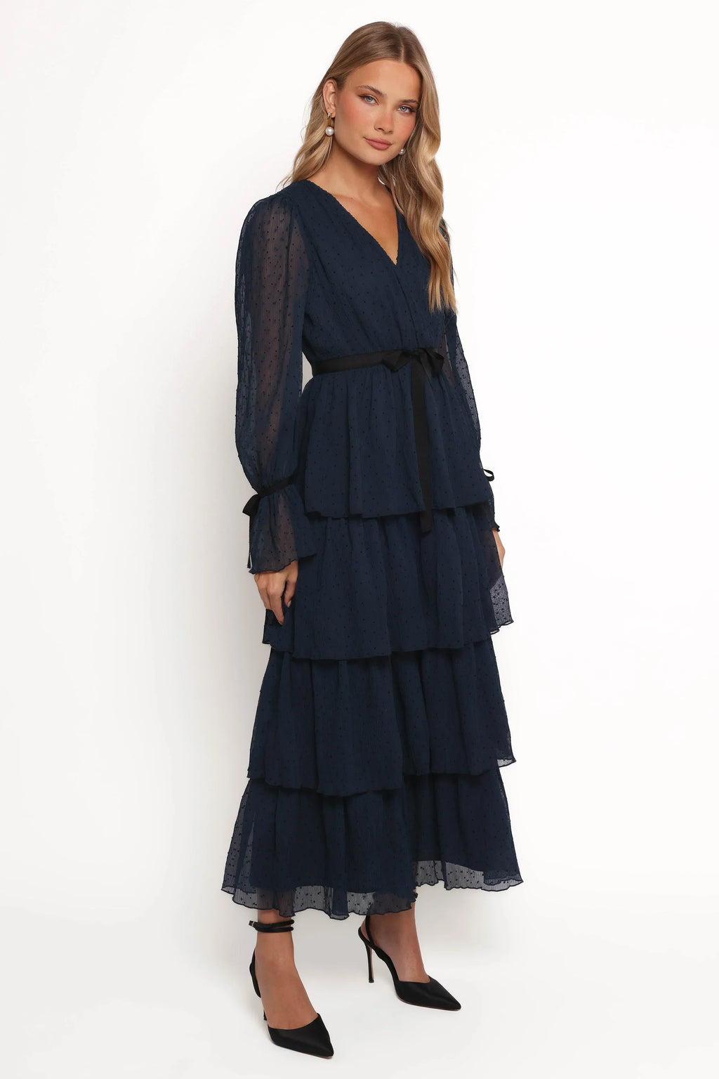 Antoinette Long Sleeve Tiered Maxi Dress - Navy