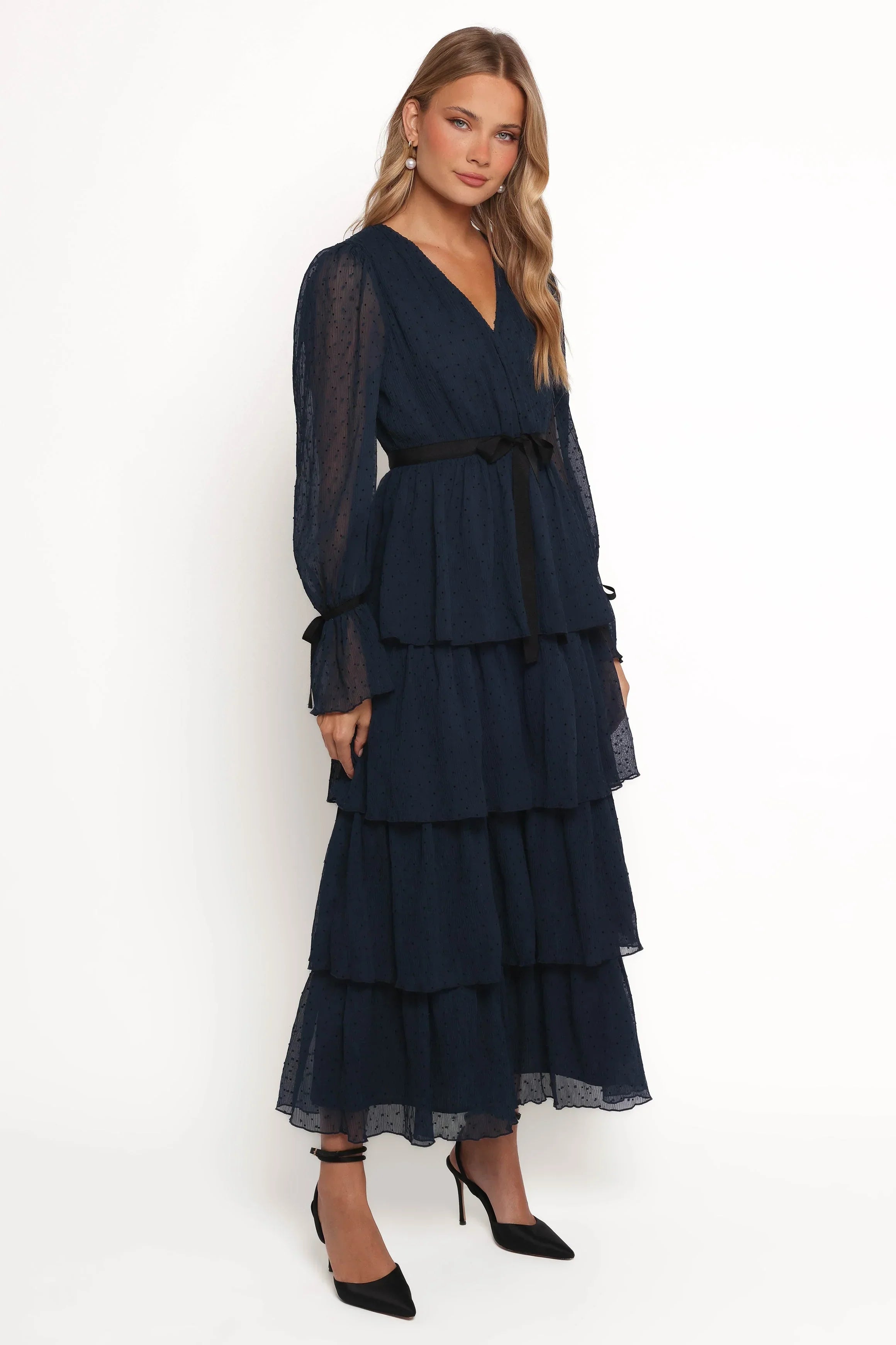 Antoinette Long Sleeve Tiered Maxi Dress - Navy