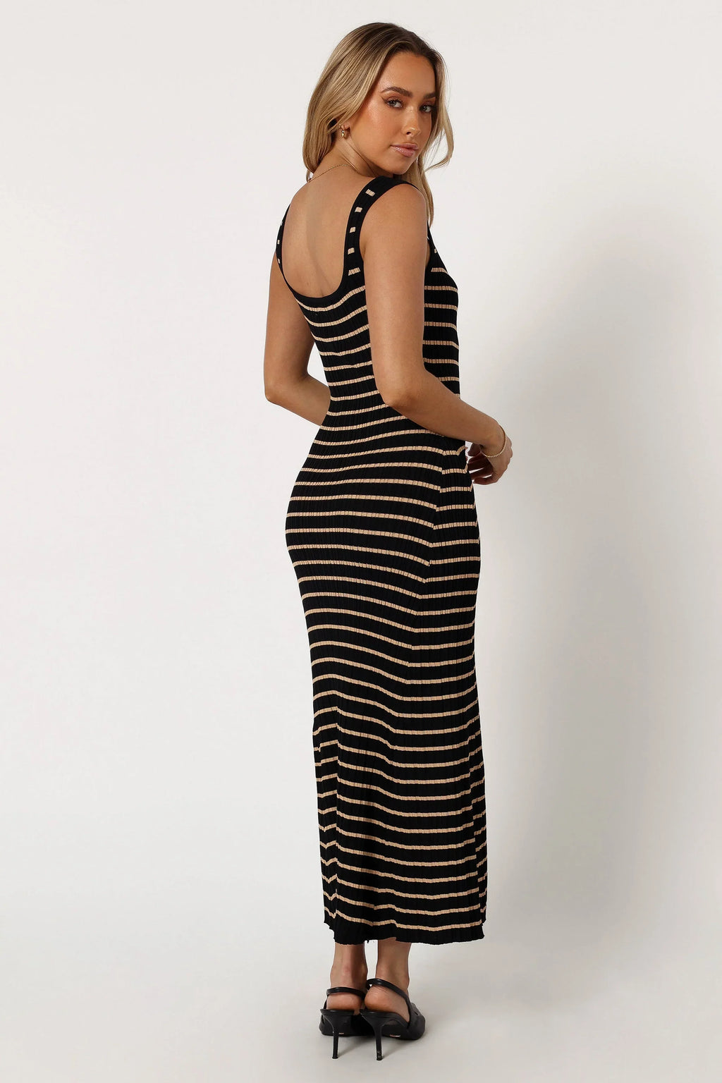Robe Midi Henry Rayée - Noir Beige