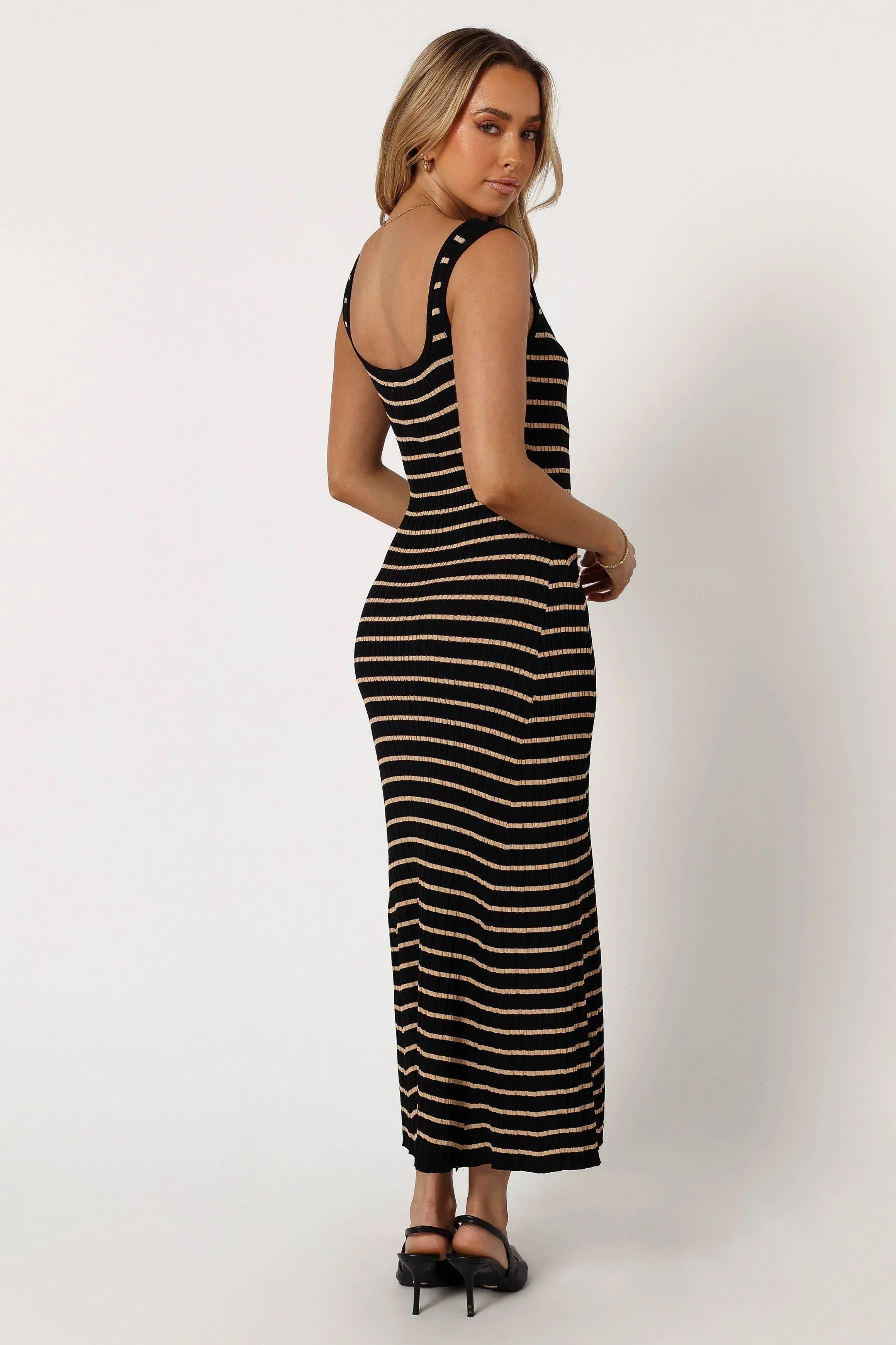 Robe Midi Henry Rayée - Noir Beige
