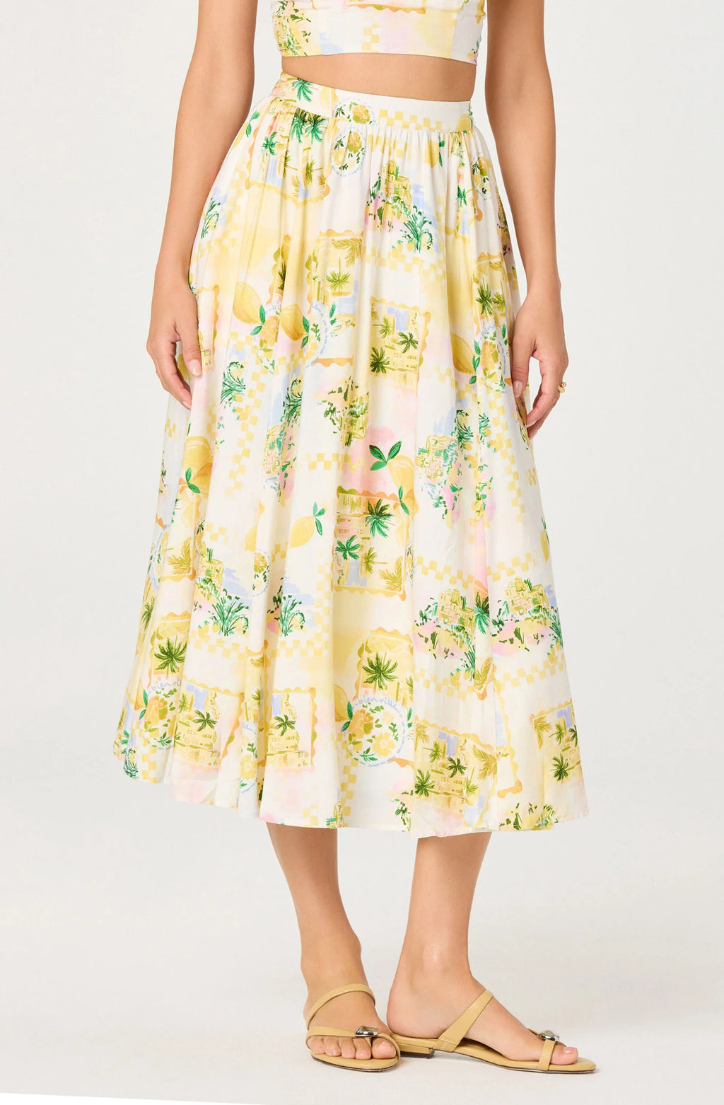 Kaleigh Paradise Print Gathered Midi Skirt