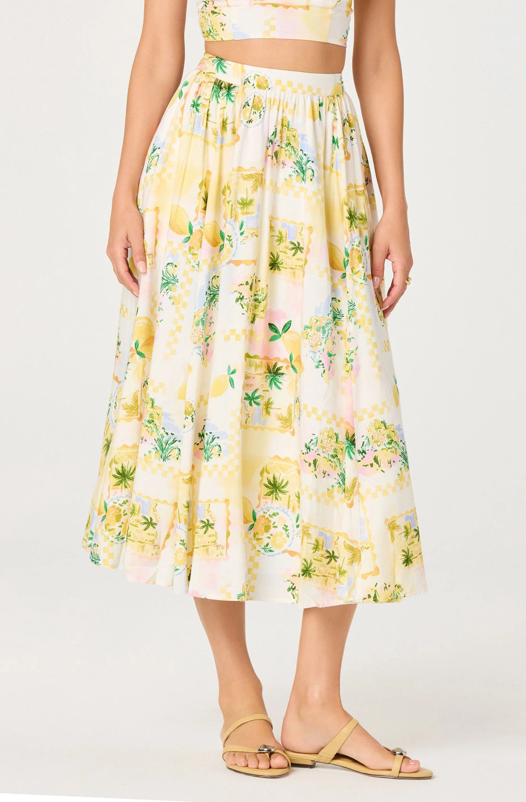 Kaleigh Paradise Print Gathered Midi Skirt