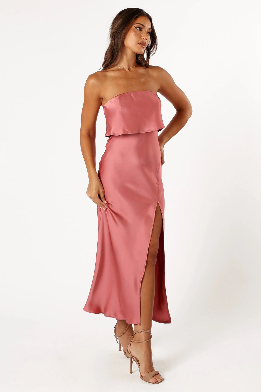 Robe midi bustier Vienna – Rose poudré