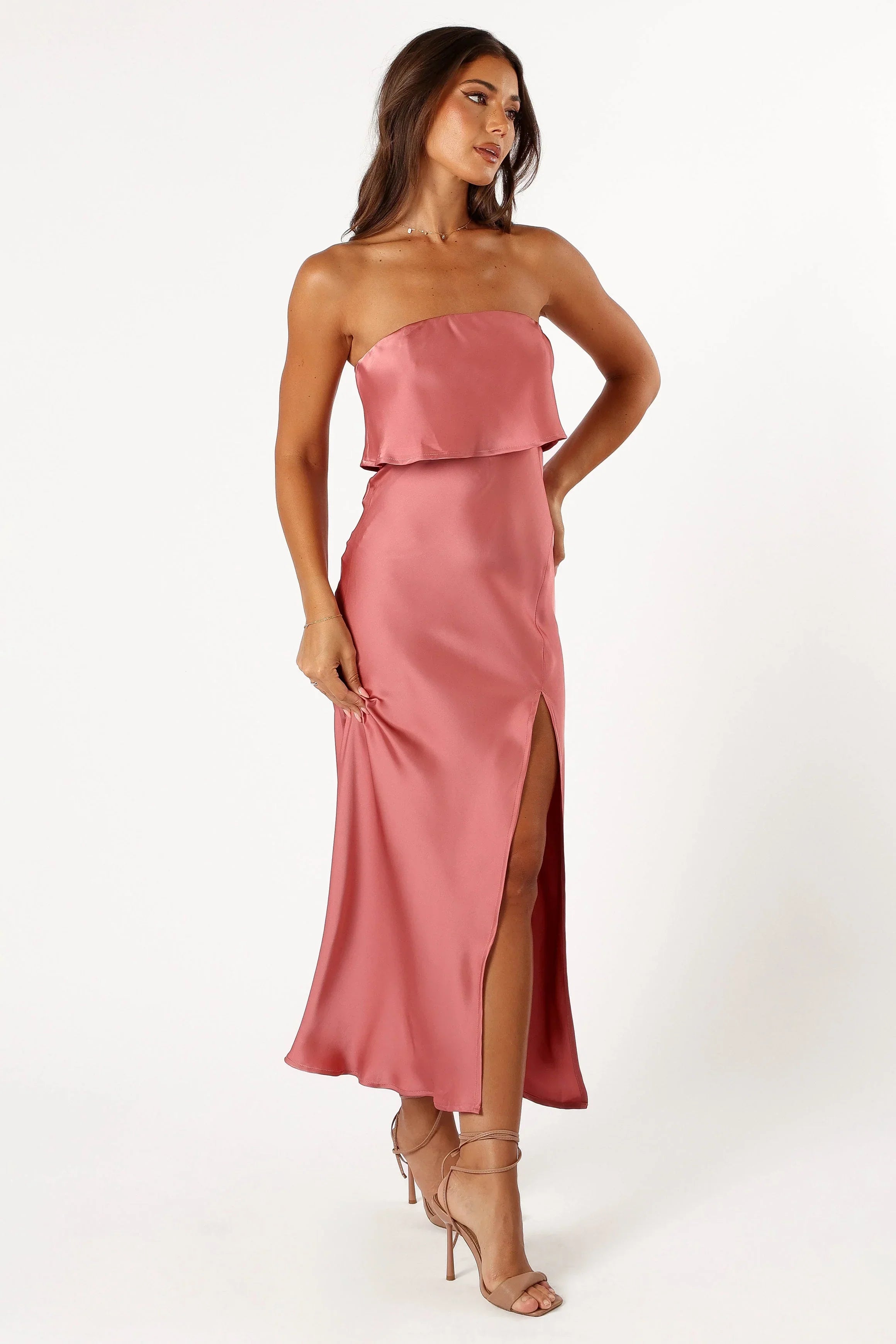Robe midi bustier Vienna – Rose poudré