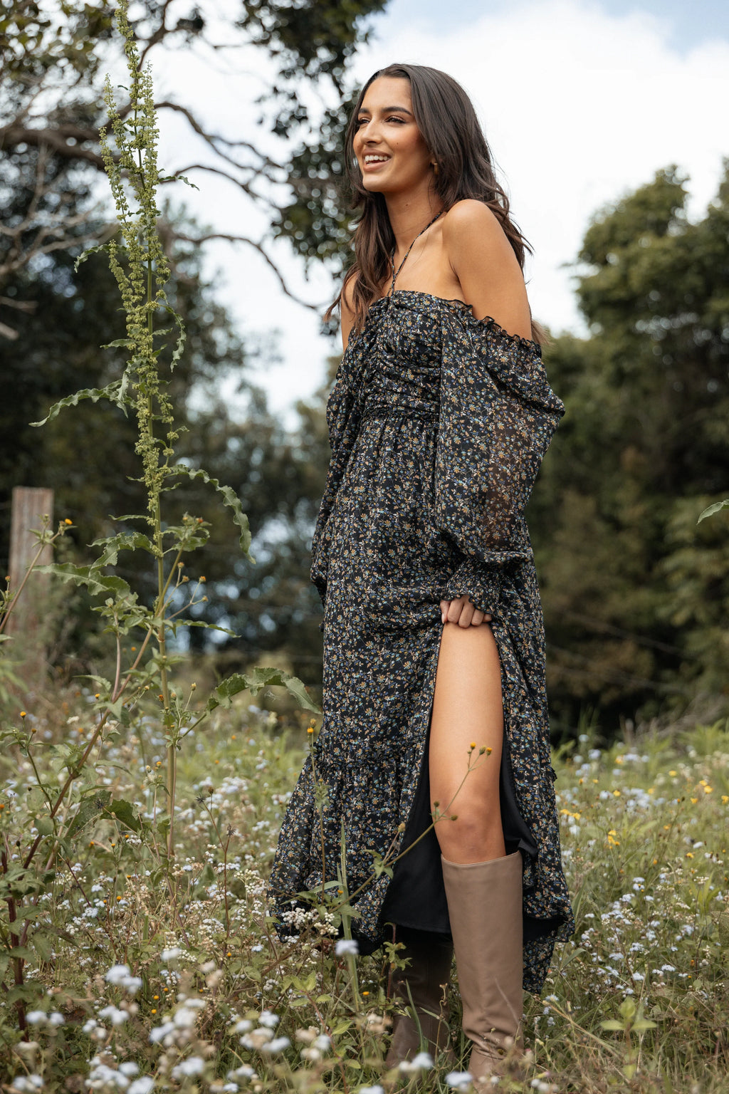 Robe longue Keziah à manches longues - Imprimé floral liberty marine