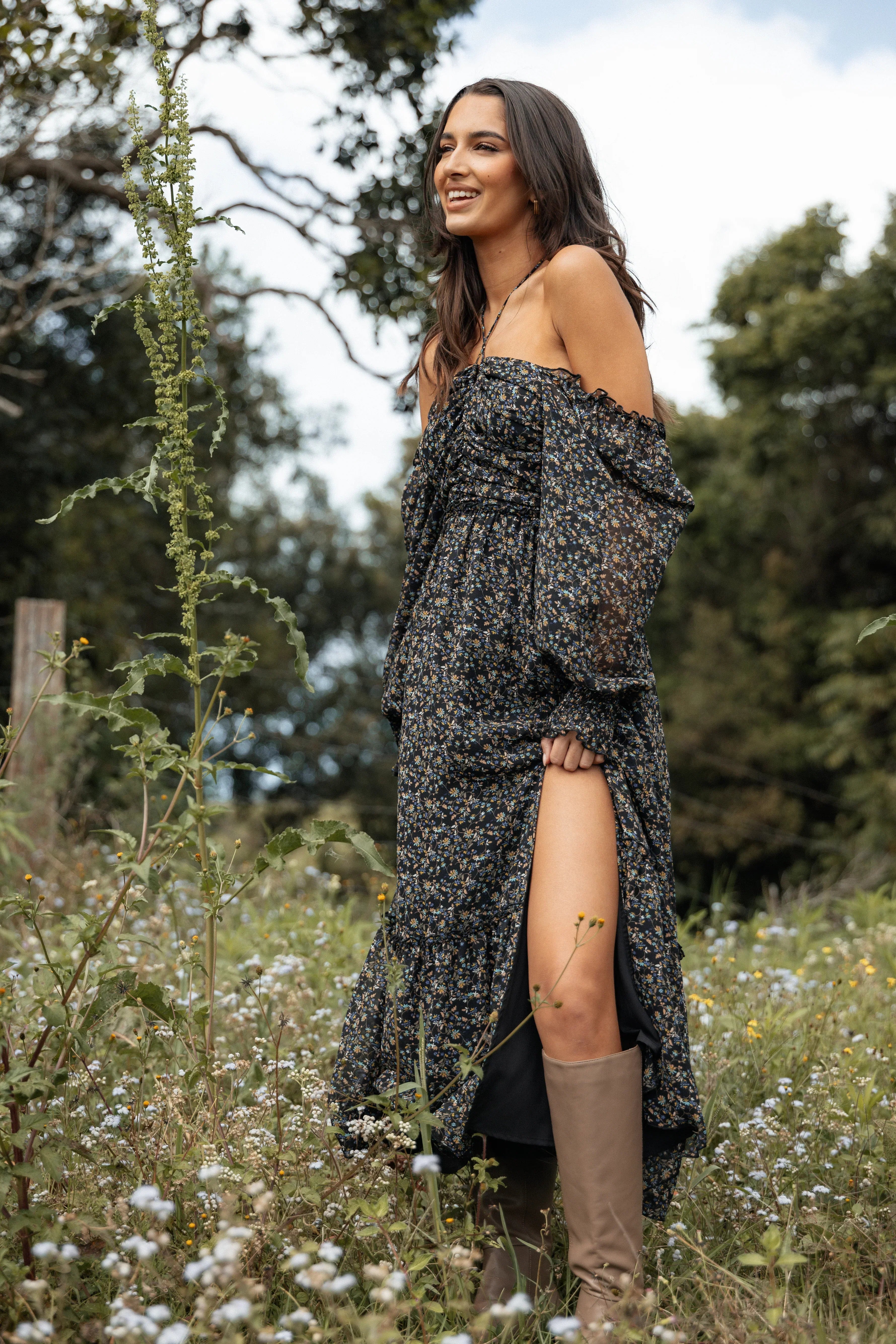 Robe longue Keziah à manches longues - Imprimé floral liberty marine