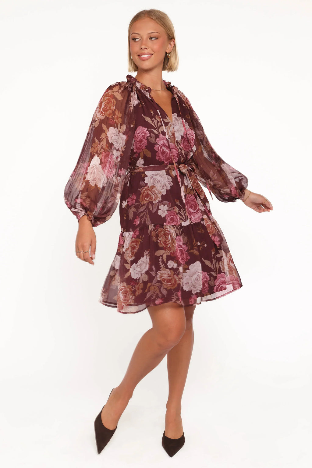 Mini-robe Hensely - Imprimé fleuri bordeaux Brandy