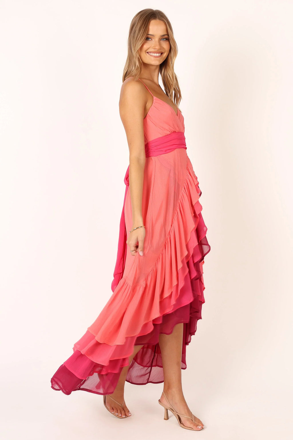 Robe longue étagée BomBon - Rose corail vif