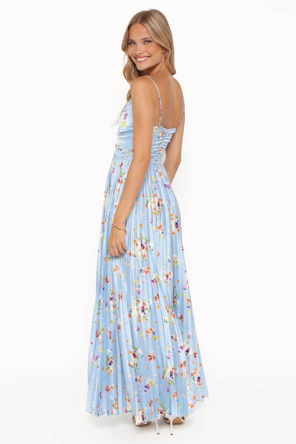Robe longue plissée Naira - Imprimé floral bleuet