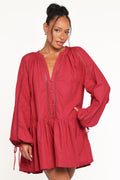 Hart Long Sleeve Mini Dress - Wine