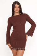 Robe courte Jovan à manches longues - Mocha/Beige