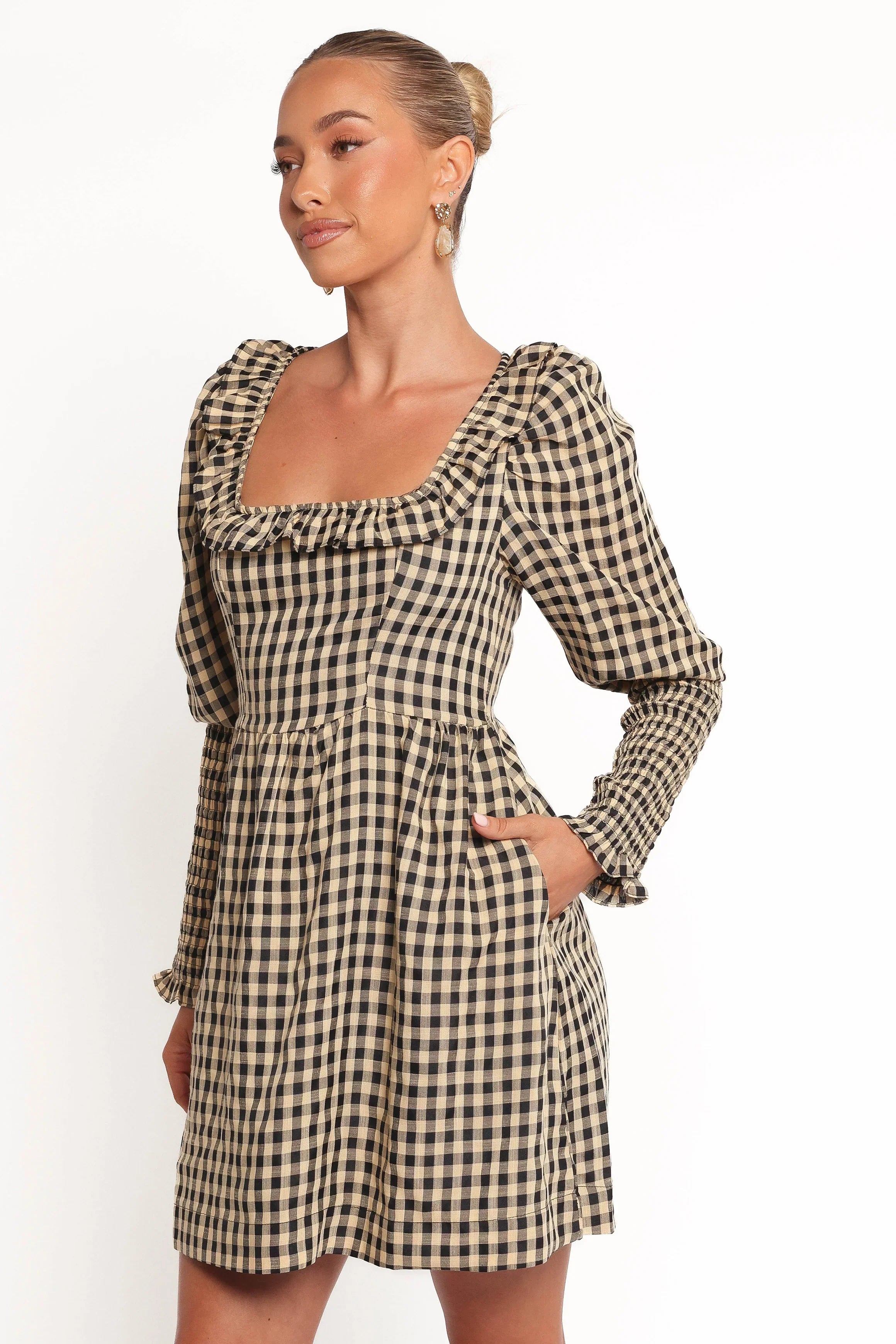 Mini-robe Xenia - Vichy noir/beige
