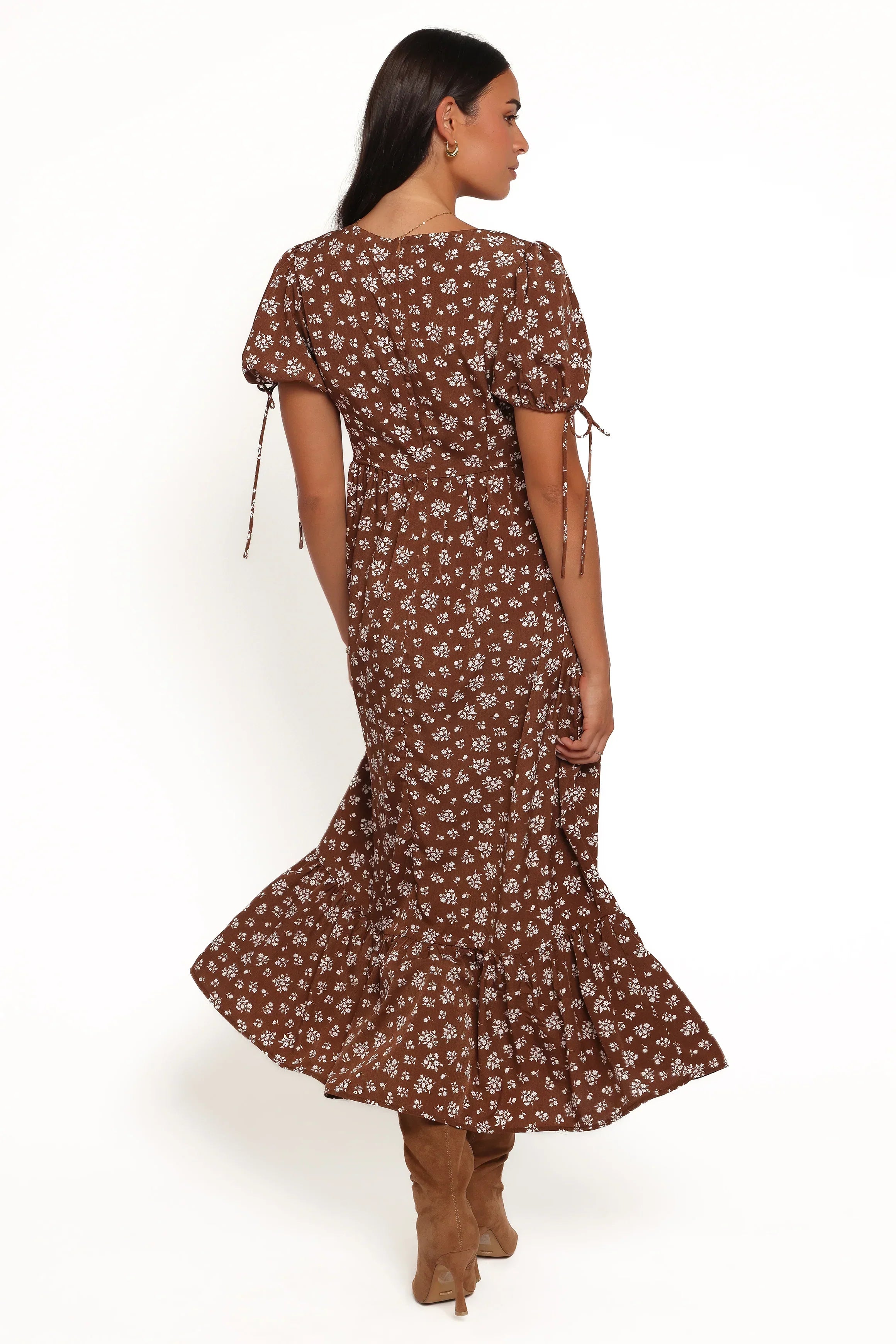 Zina Maxi Dress - Brown Ditsy Floral
