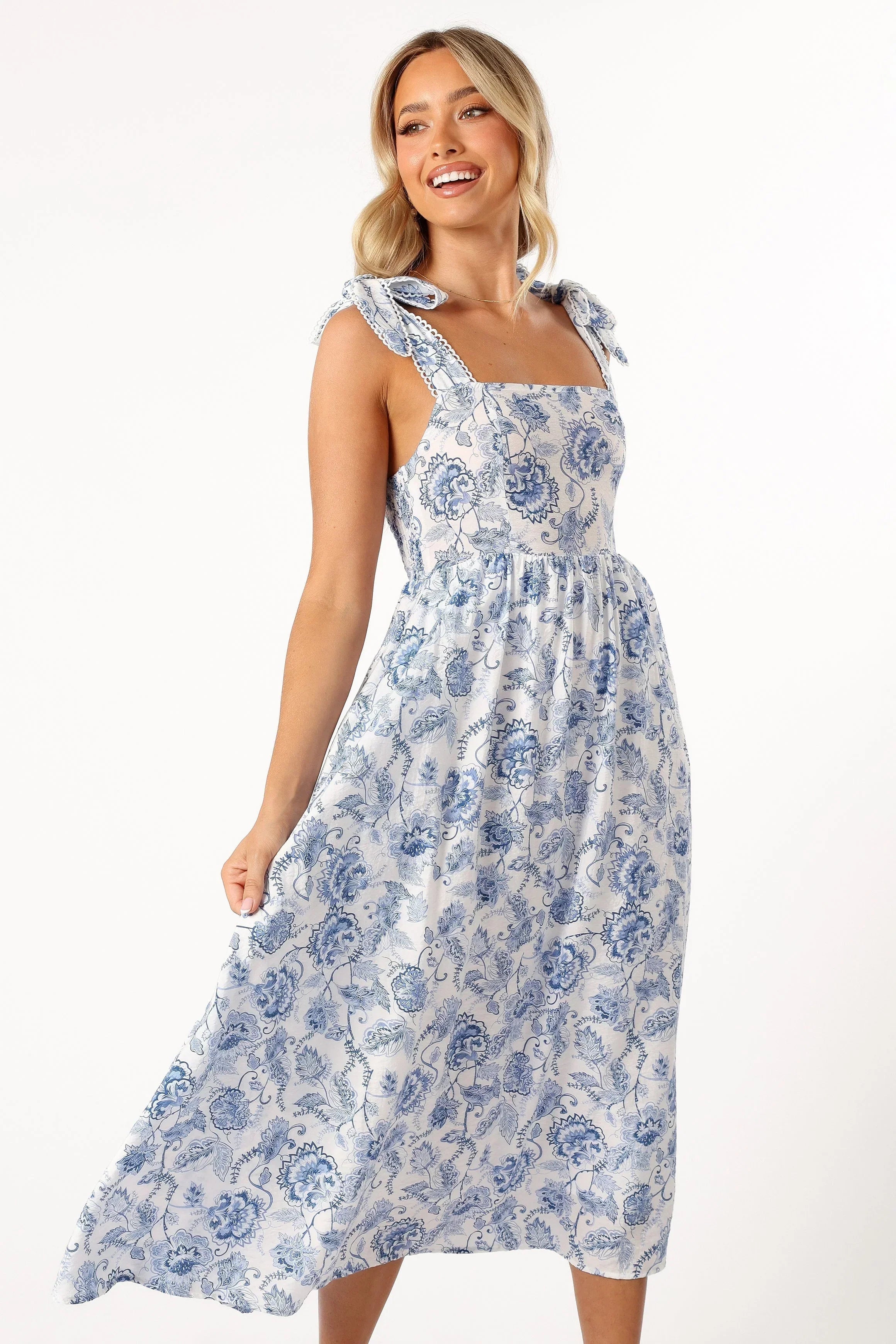 Robe Midi Janie - Imprimé Floral Bleu