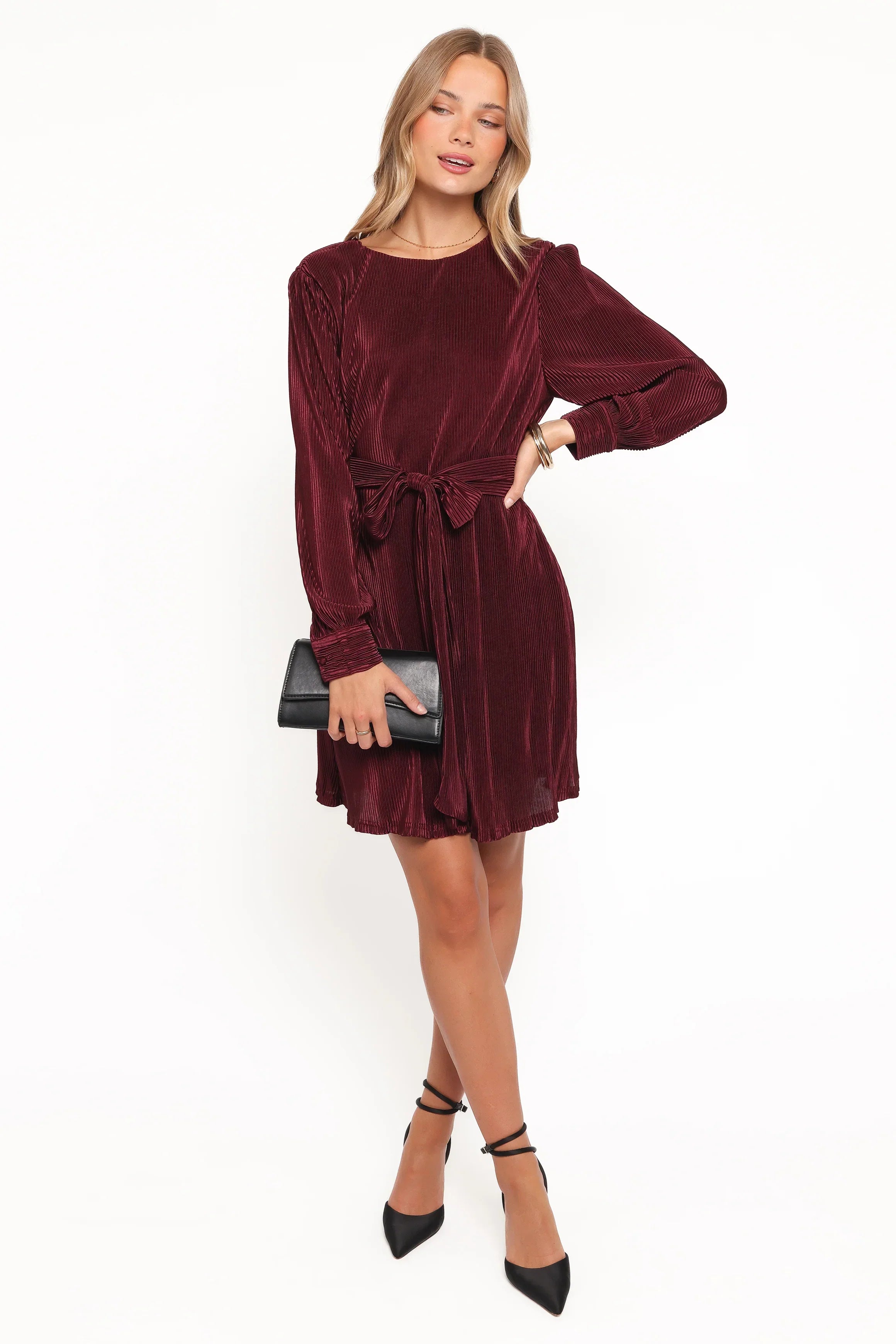 Robe plissée courte Joy - Bourgogne