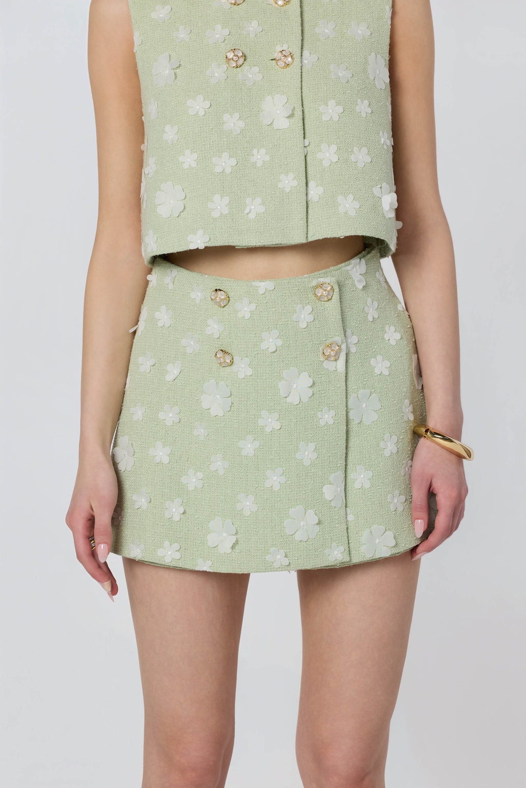 Janell Floral Applique Tweed Skort