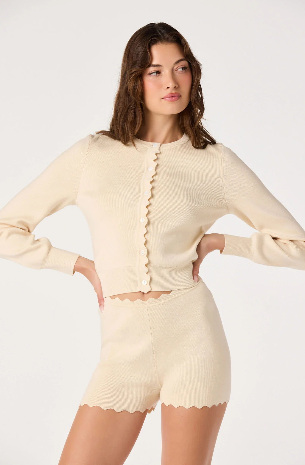 Scalloped Trim Sweater Shorts