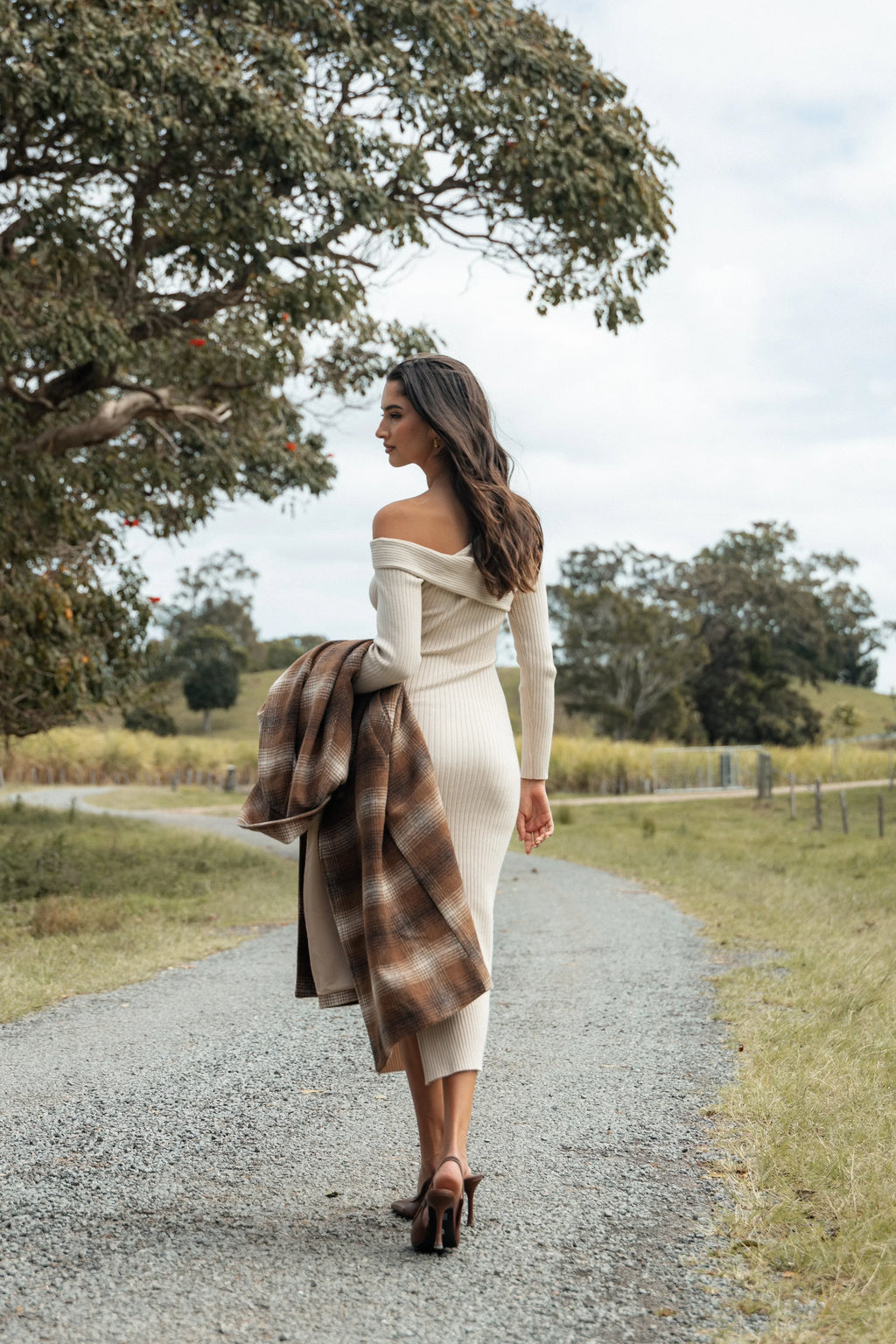 Robe midi Cammie à manches longues - Beige