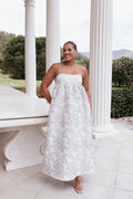 Robe longue Yasmine - Imprimé floral bleu ciel