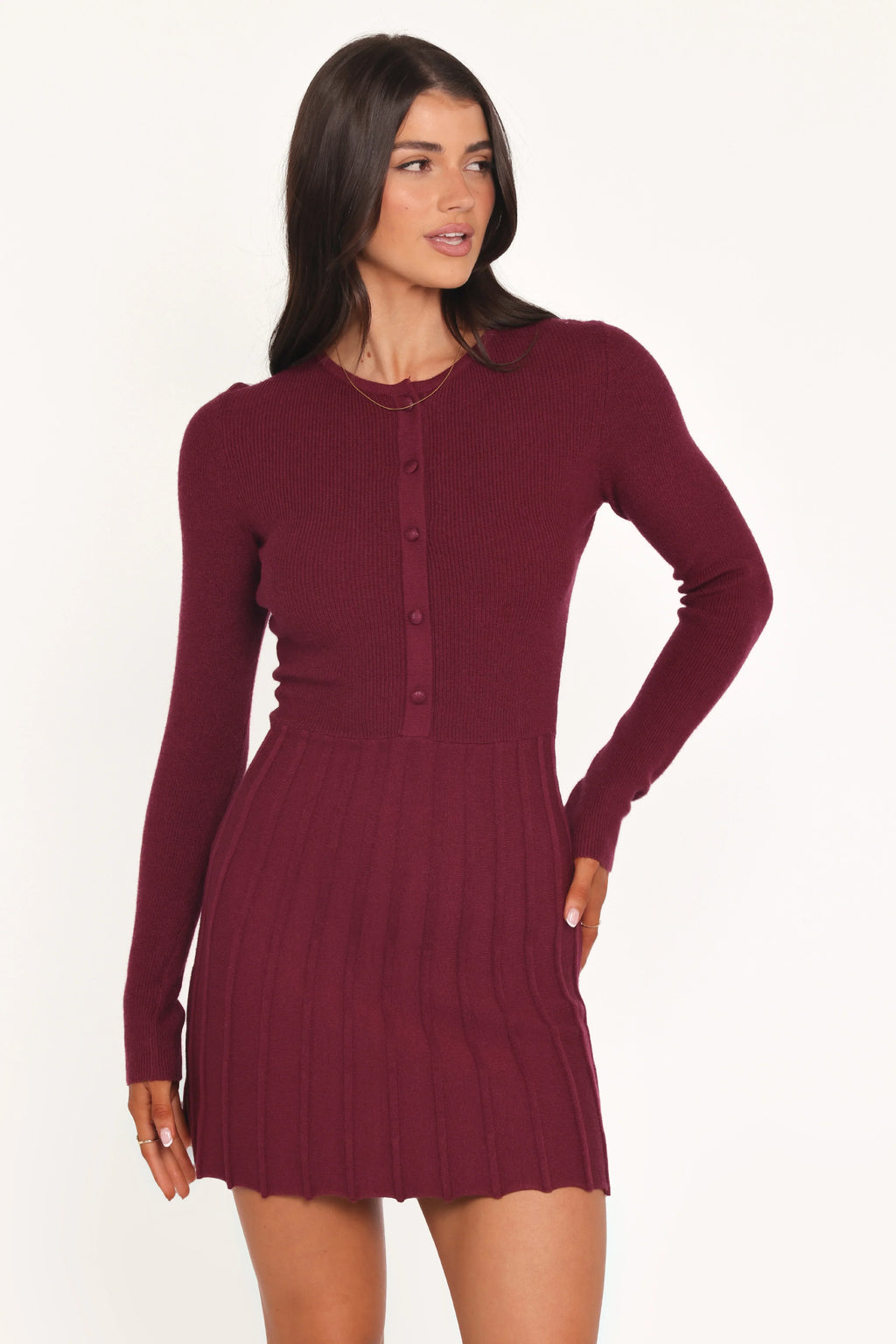 Robe courte Darlina à manches longues - Bordeaux