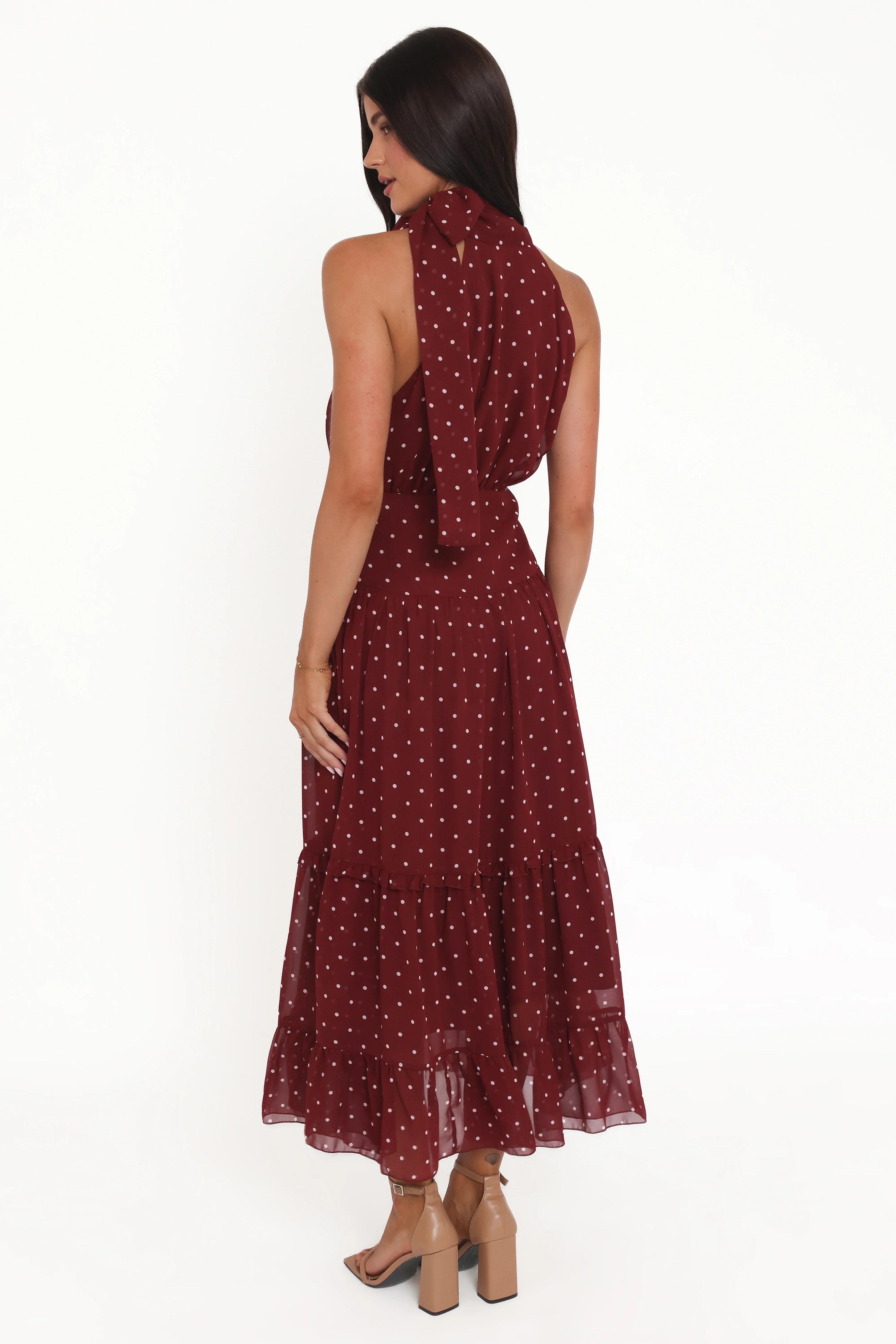 Leona Halterneck Maxi Dress - Red Polka Dot