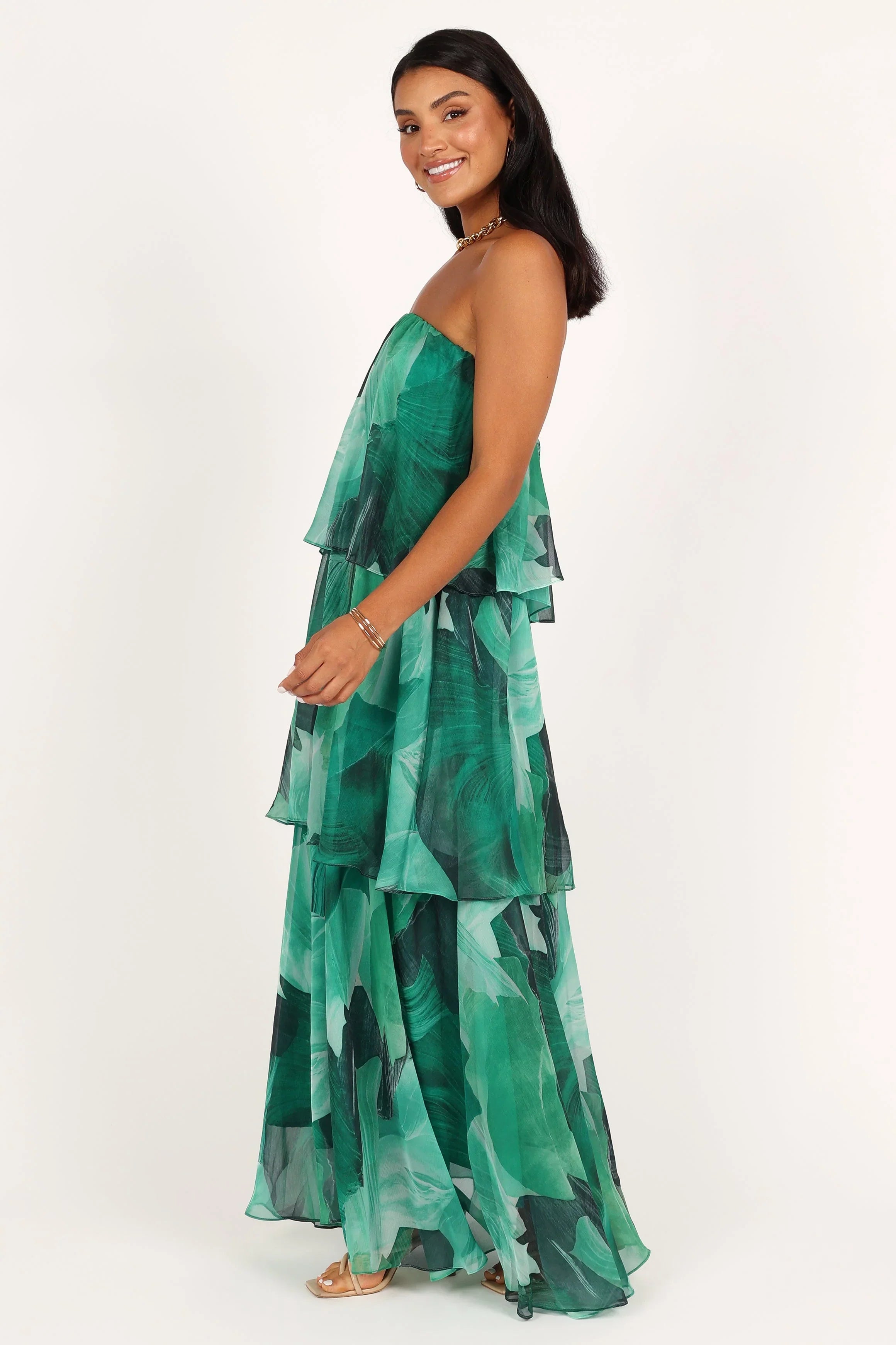 Robe longue bustier Bloom – Imprimé floral vert