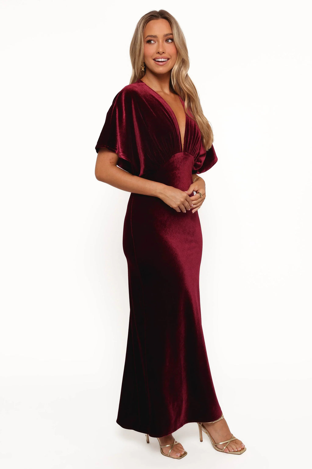 Robe longue en velours Ricki - Lie de vin