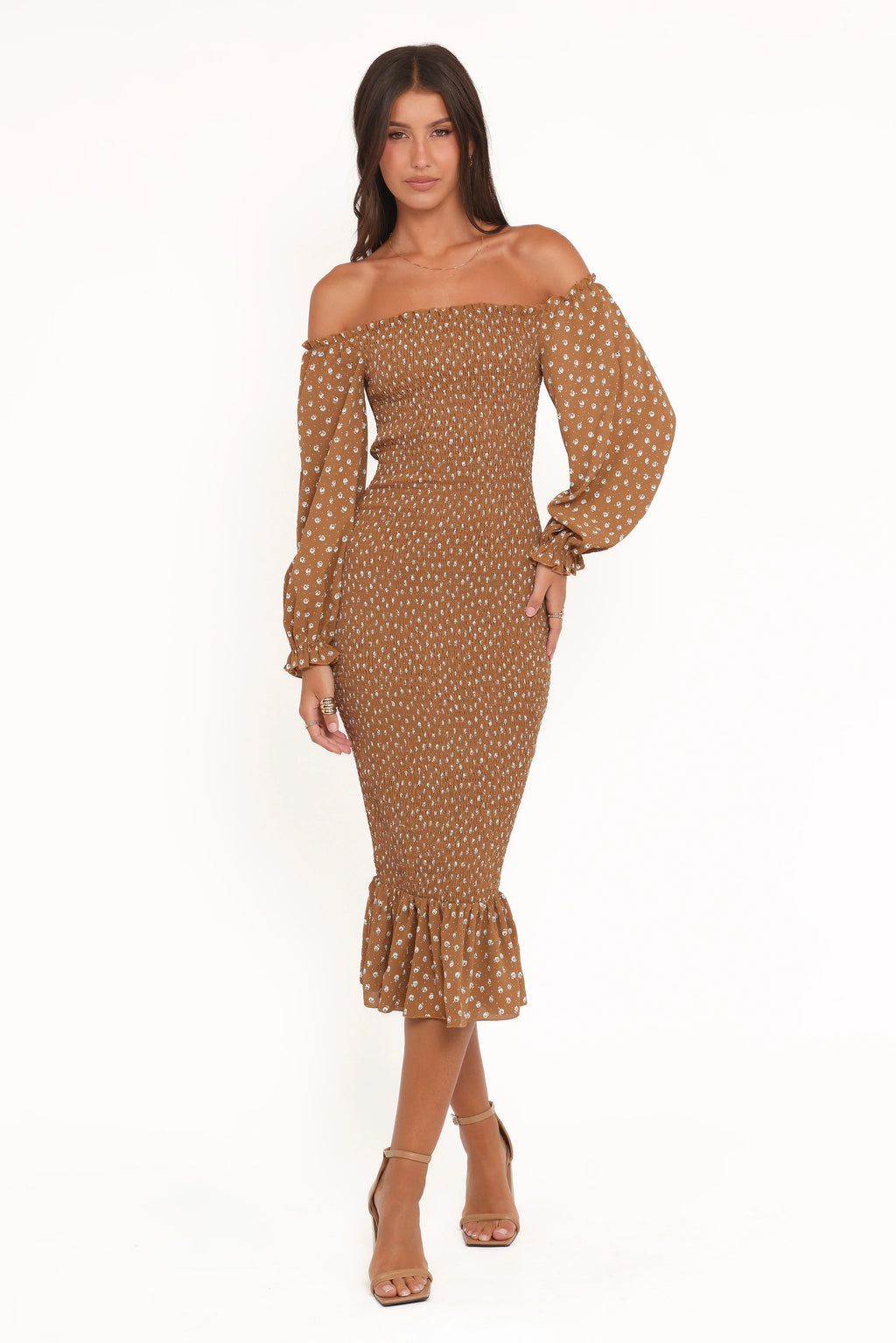 Robe midi Sara - Fleuri marron