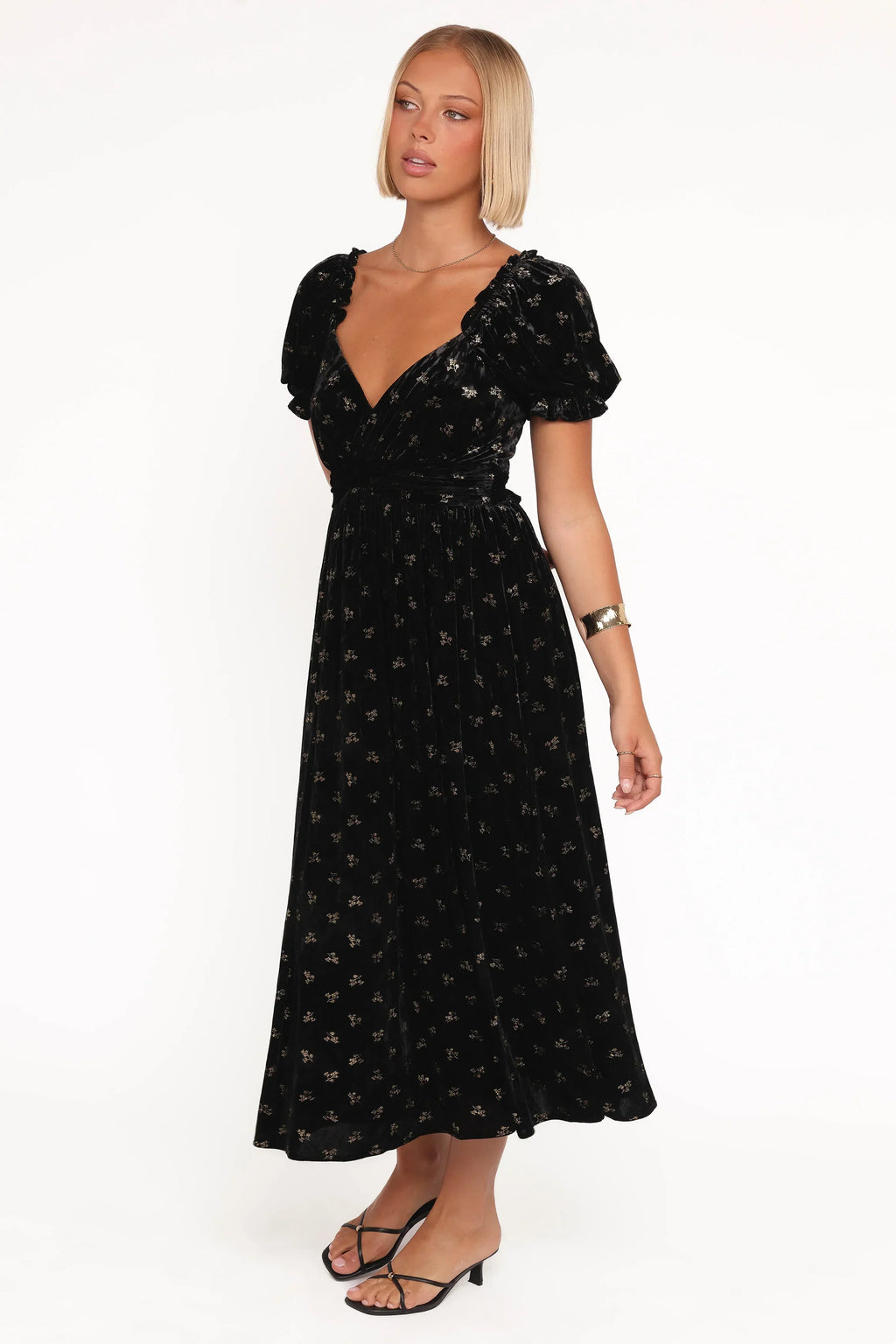 Robe longue Farryn - Velours noir/doré