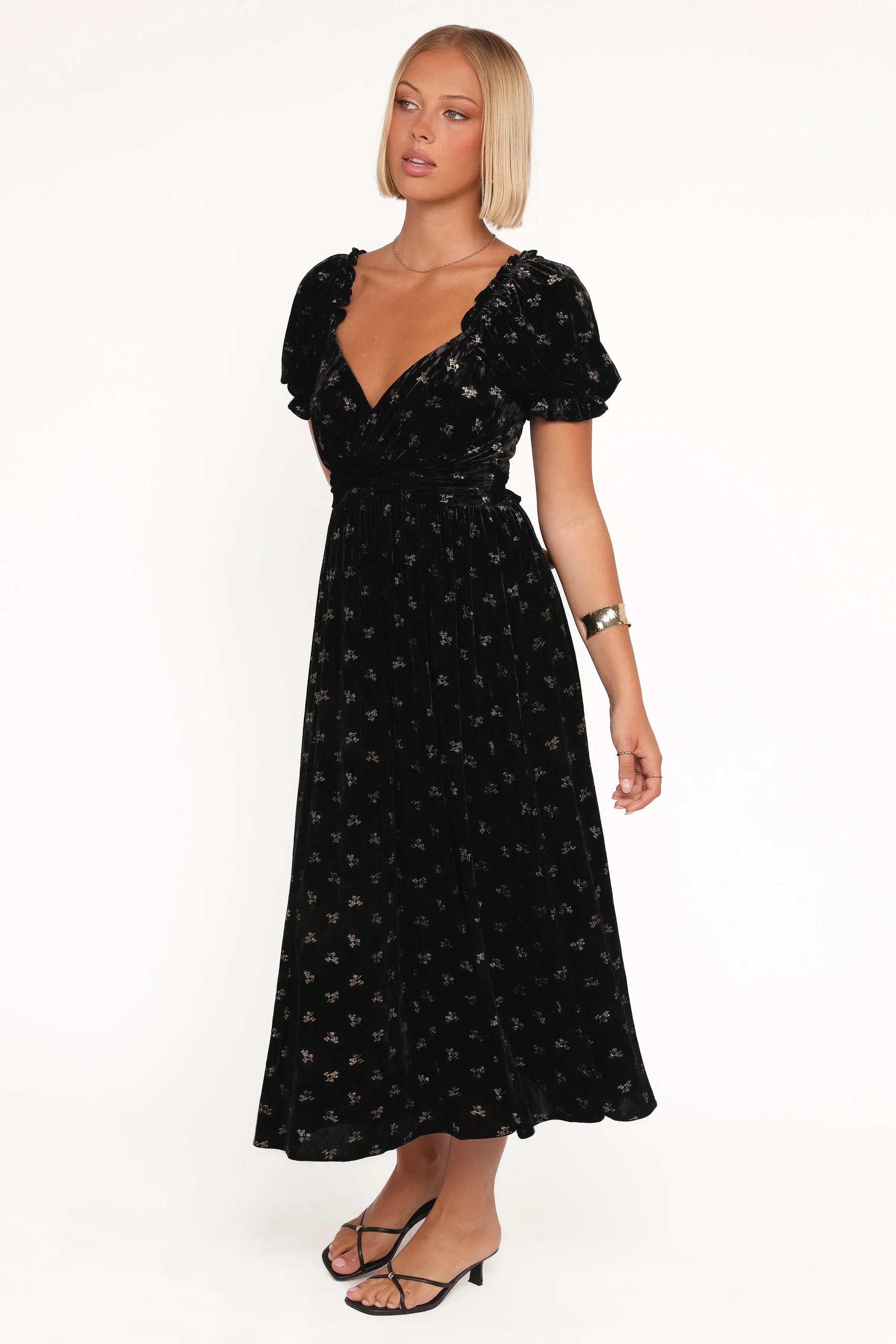 Robe longue Farryn - Velours noir/doré