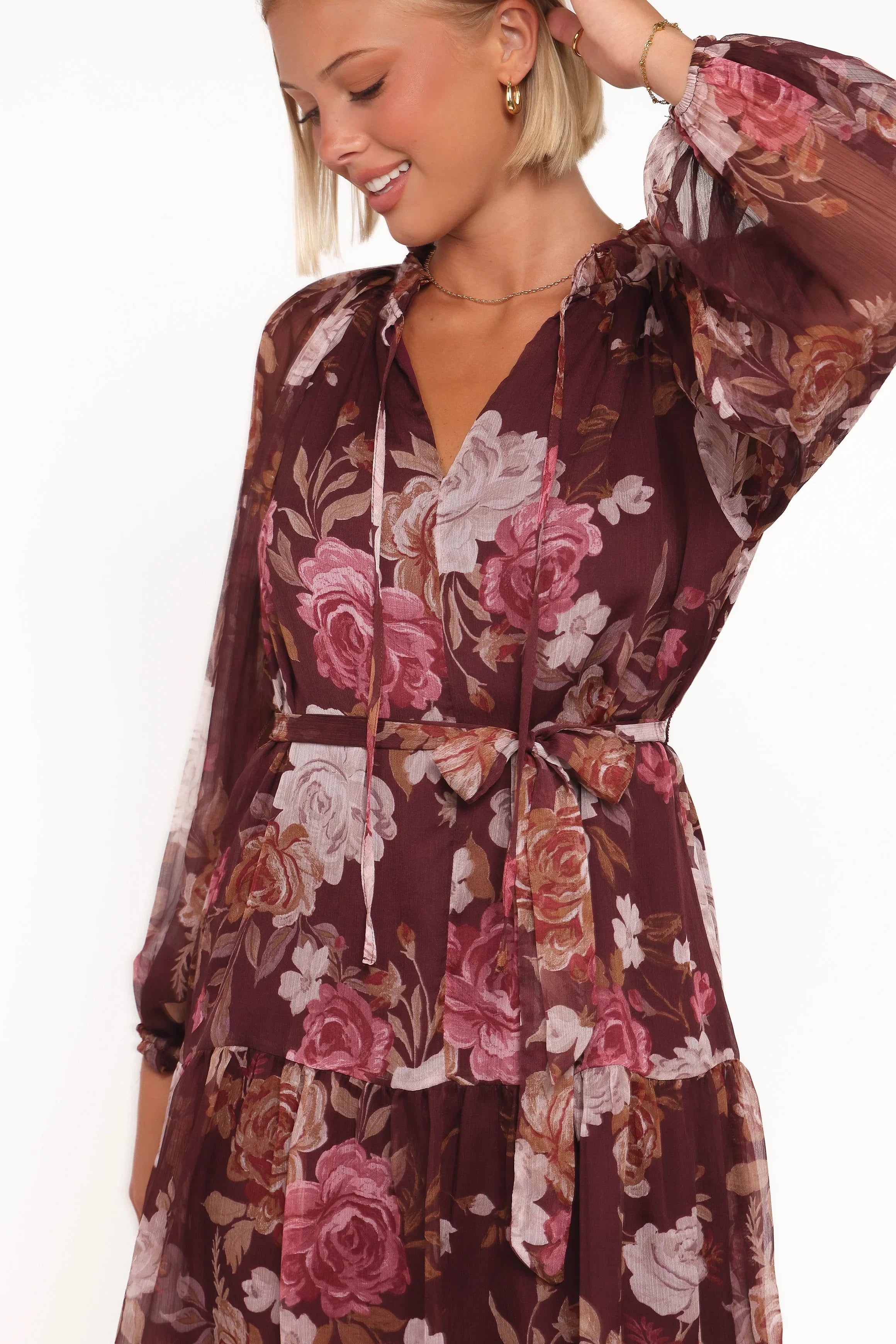 Mini-robe Hensely - Imprimé fleuri bordeaux Brandy