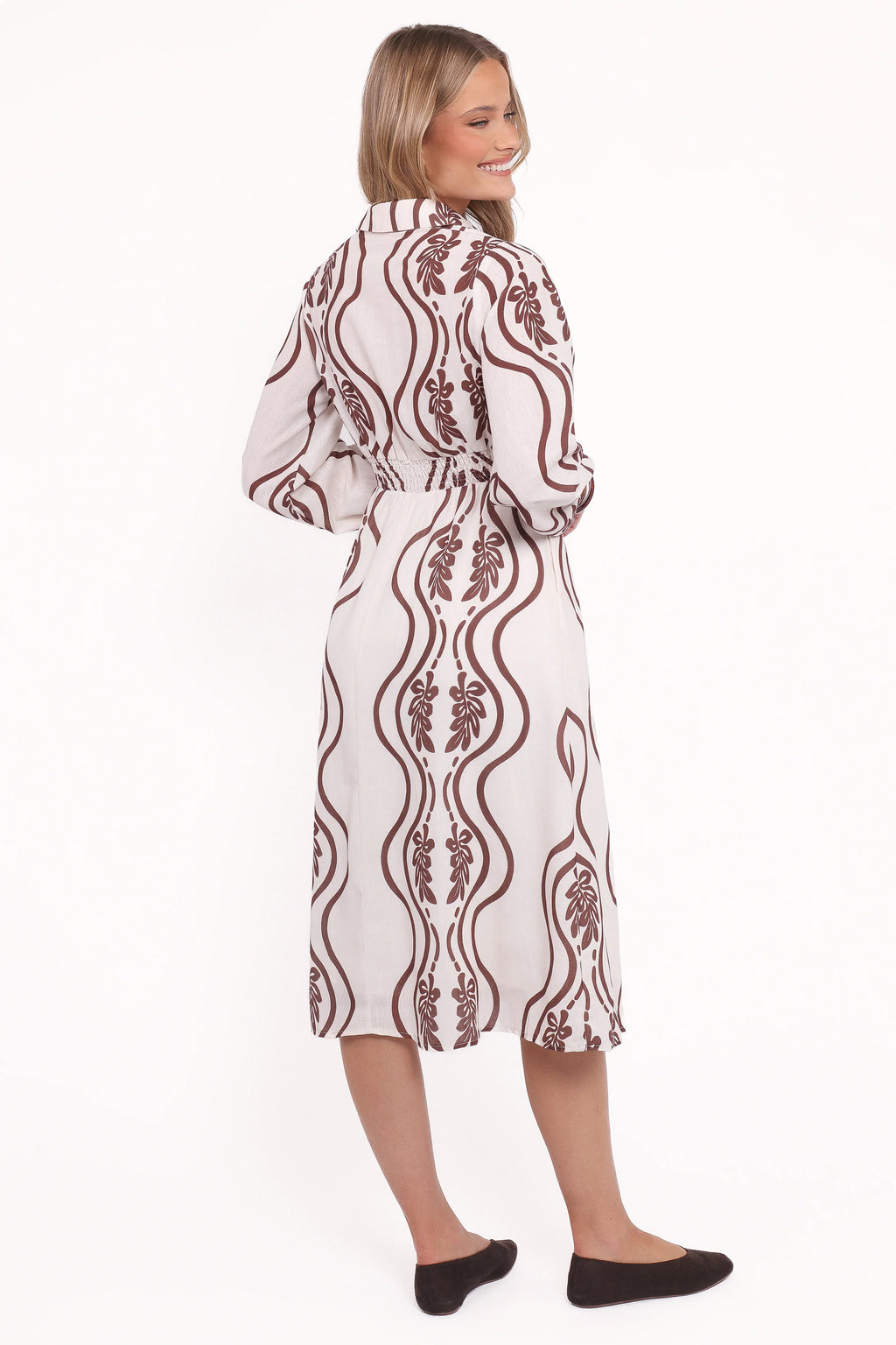 Robe longue Lira à manches longues – Imprimé marron