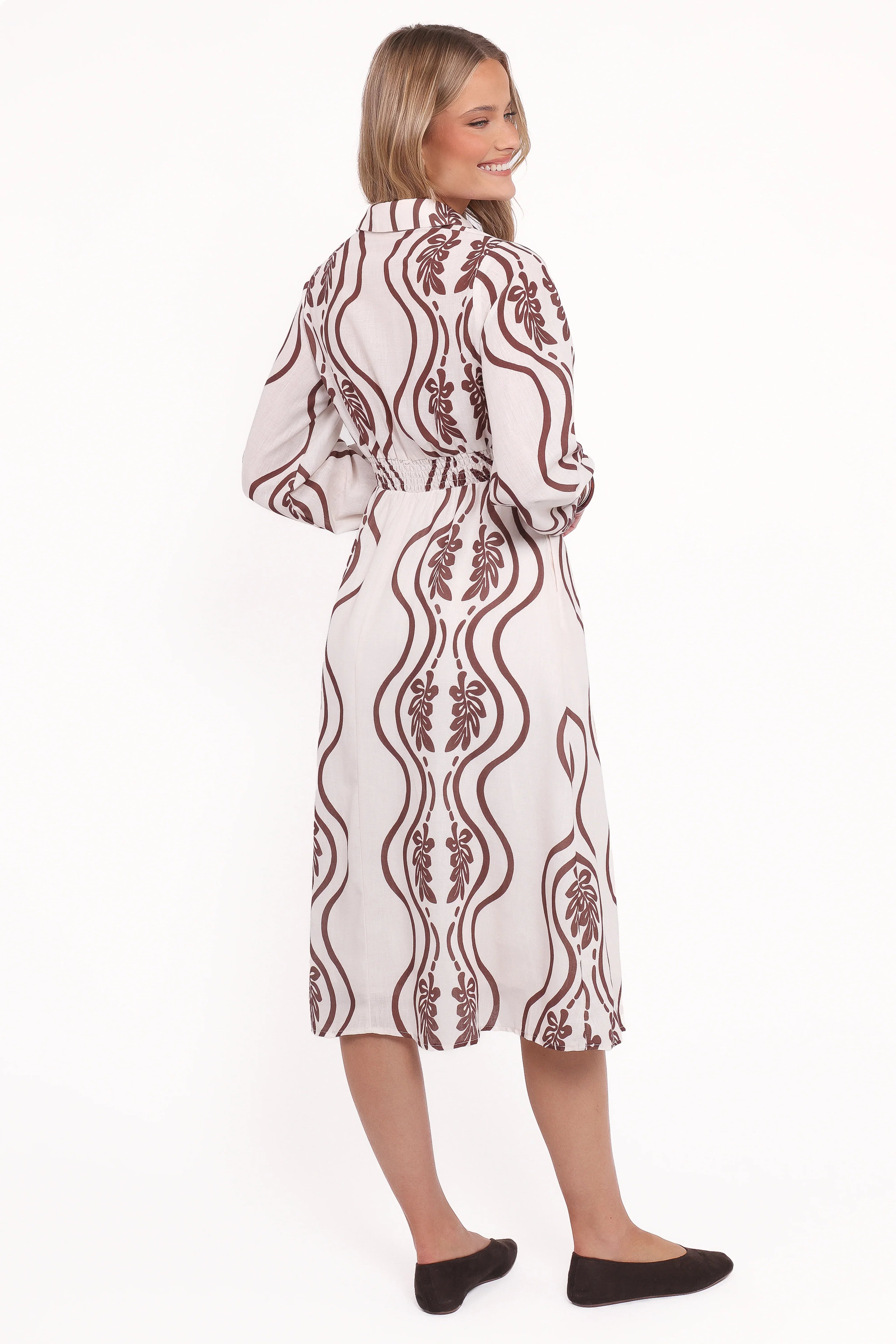 Robe longue Lira à manches longues – Imprimé marron