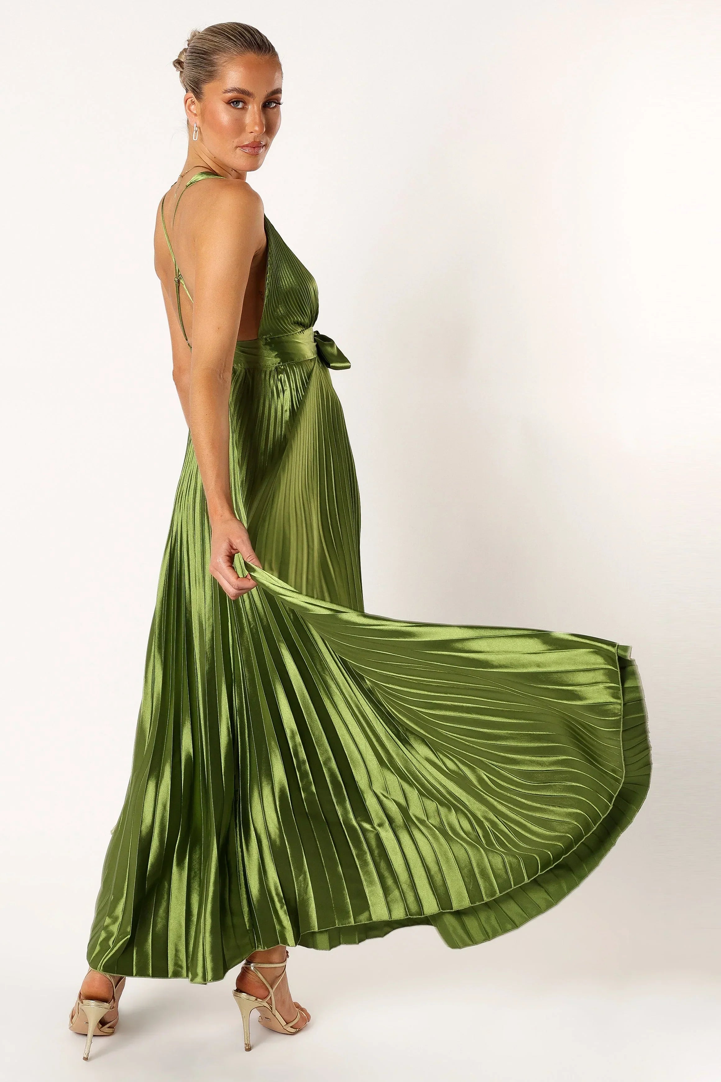 Robe longue plissée Kris - Vert olive