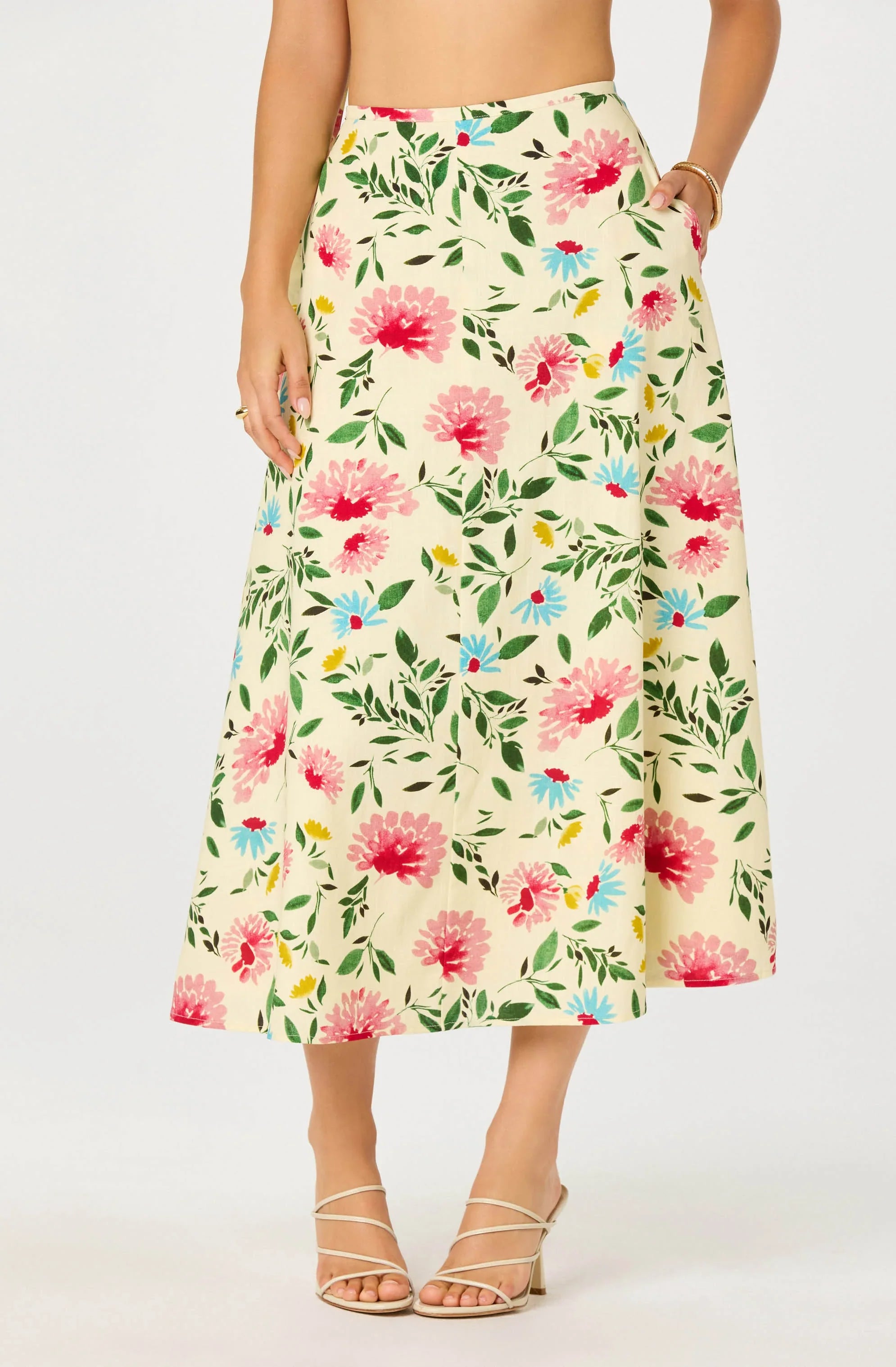 Myria Print Linen A-Line Midi Skirt