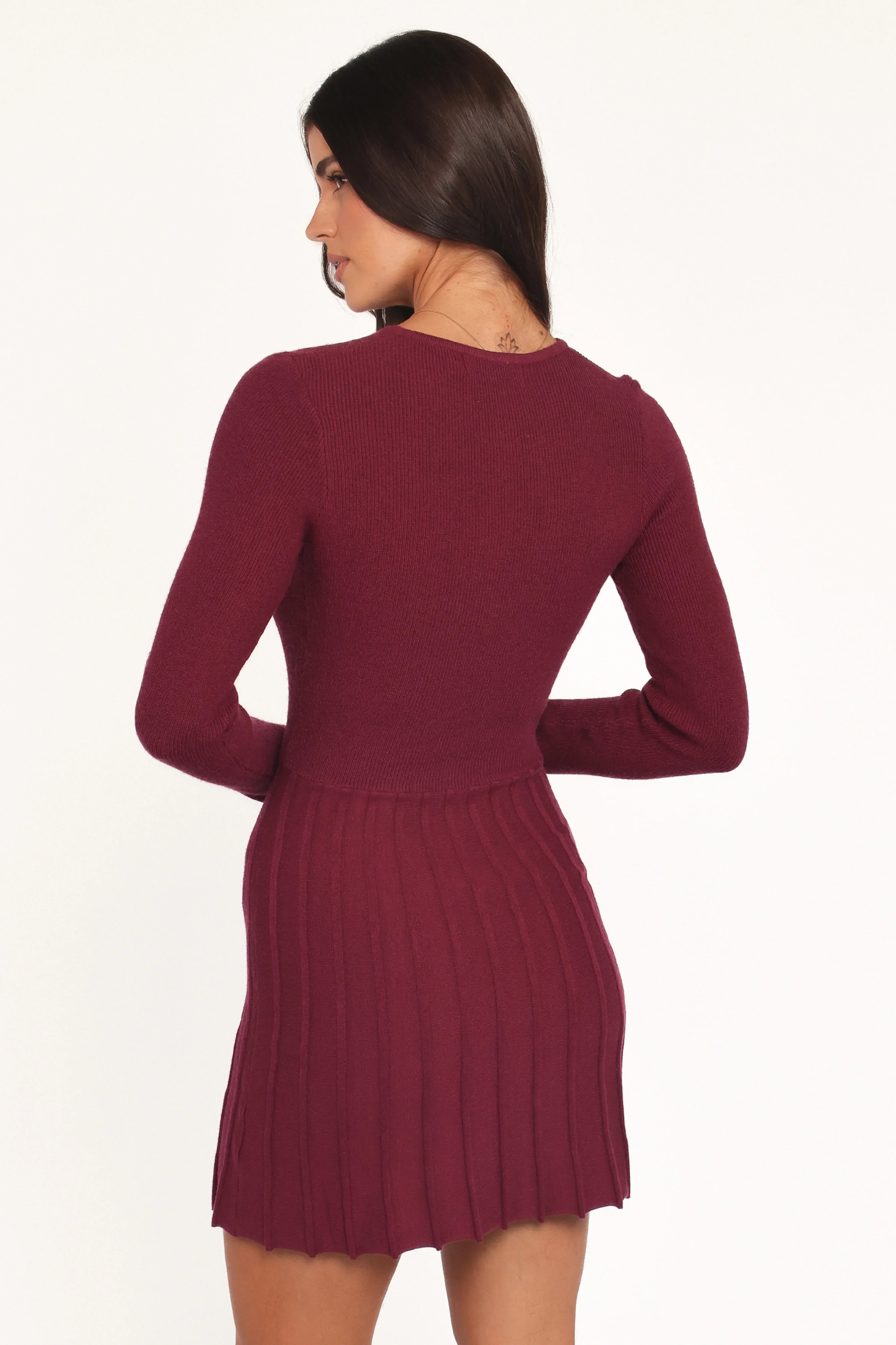 Robe courte Darlina à manches longues - Bordeaux
