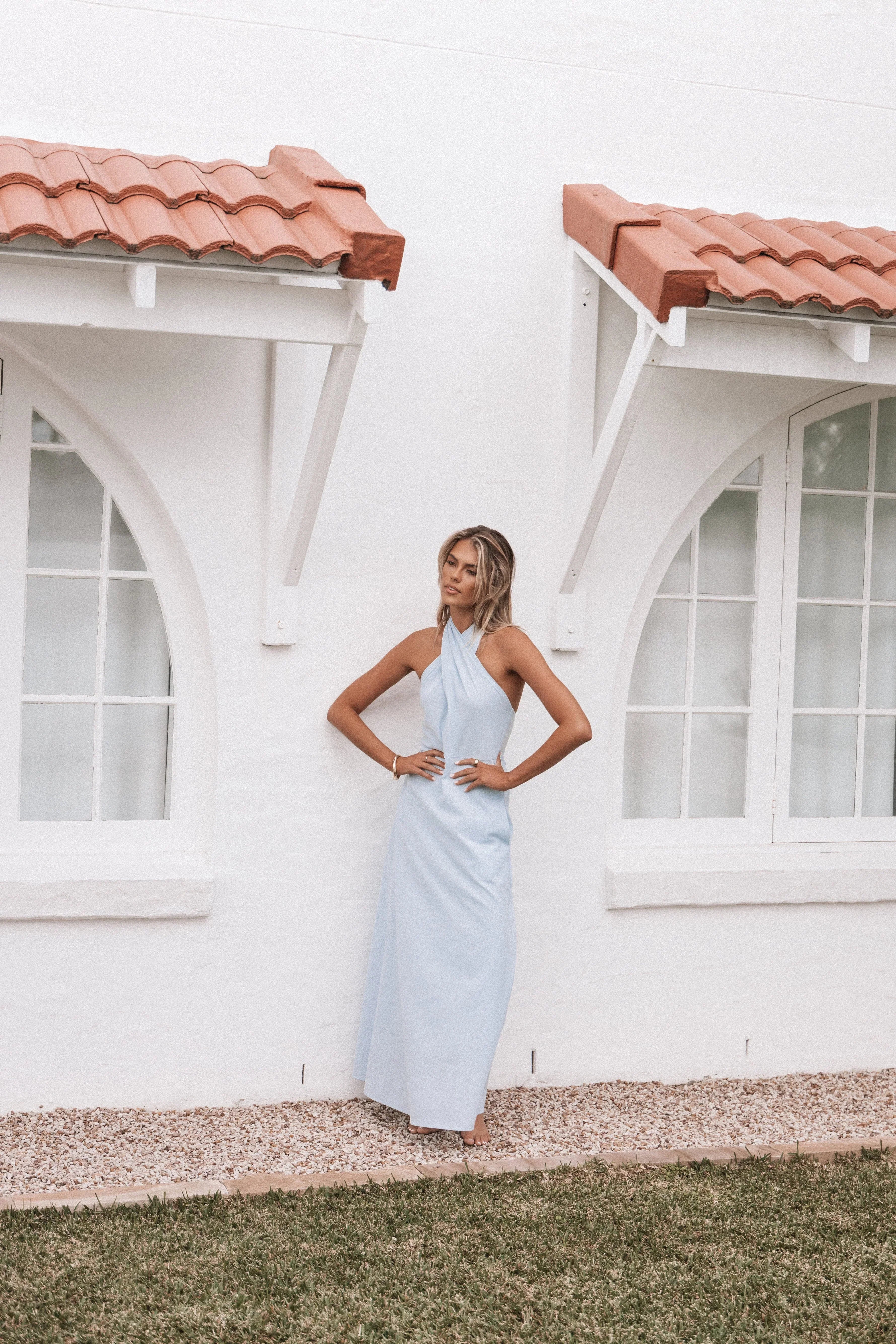 Robe longue Betsy dos nu – Bleu pâle