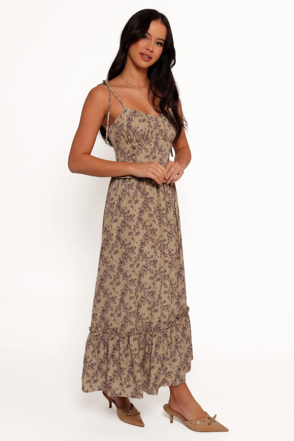Robe midi Karie - Olive/Violet foncé