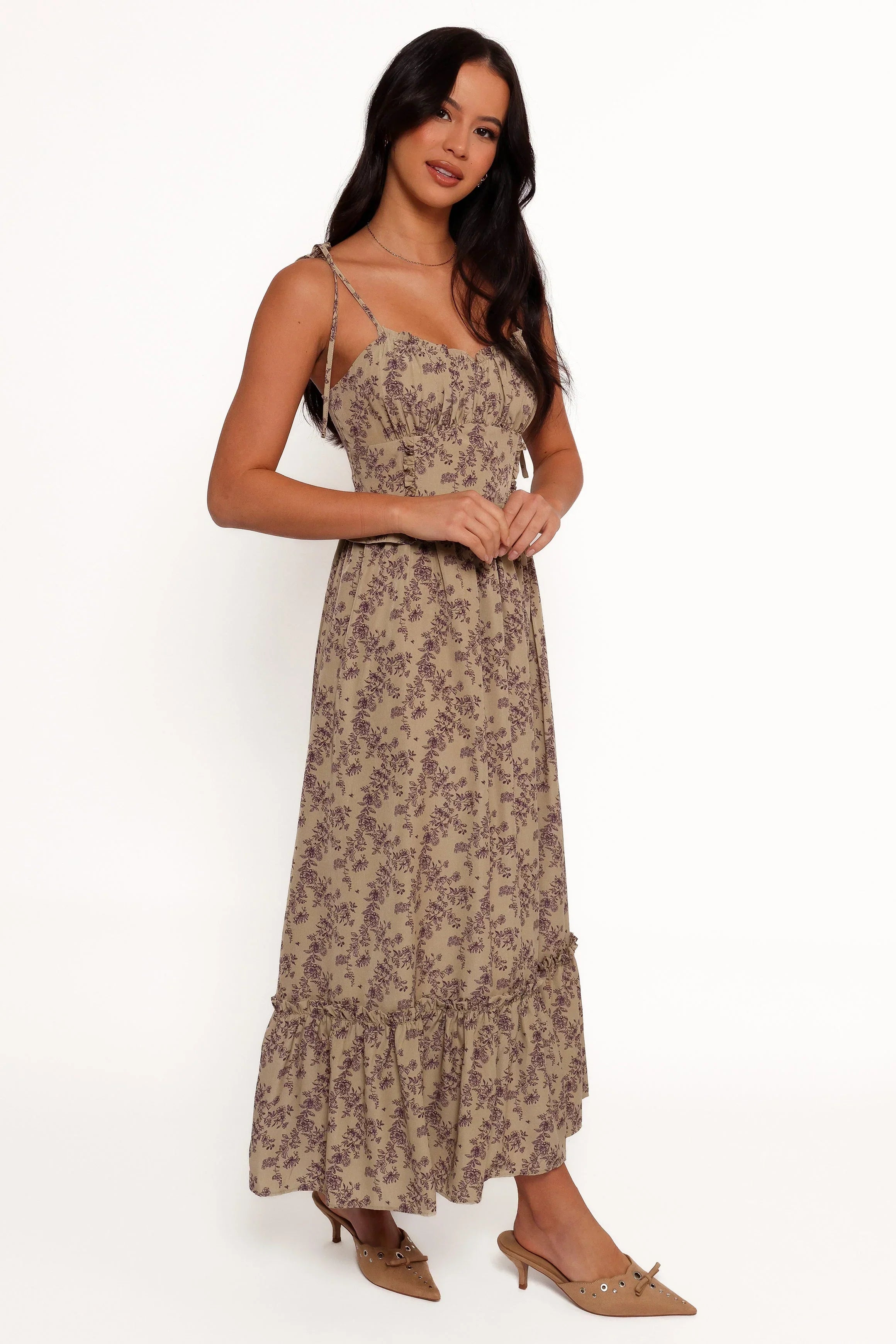 Robe midi Karie - Olive/Violet foncé