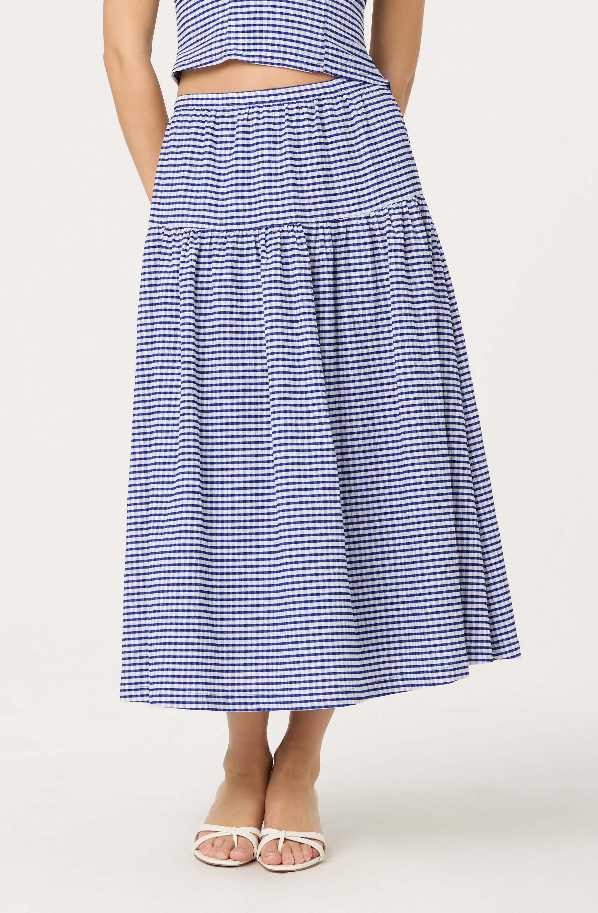 Drop Waist Gingham Midi Skirt