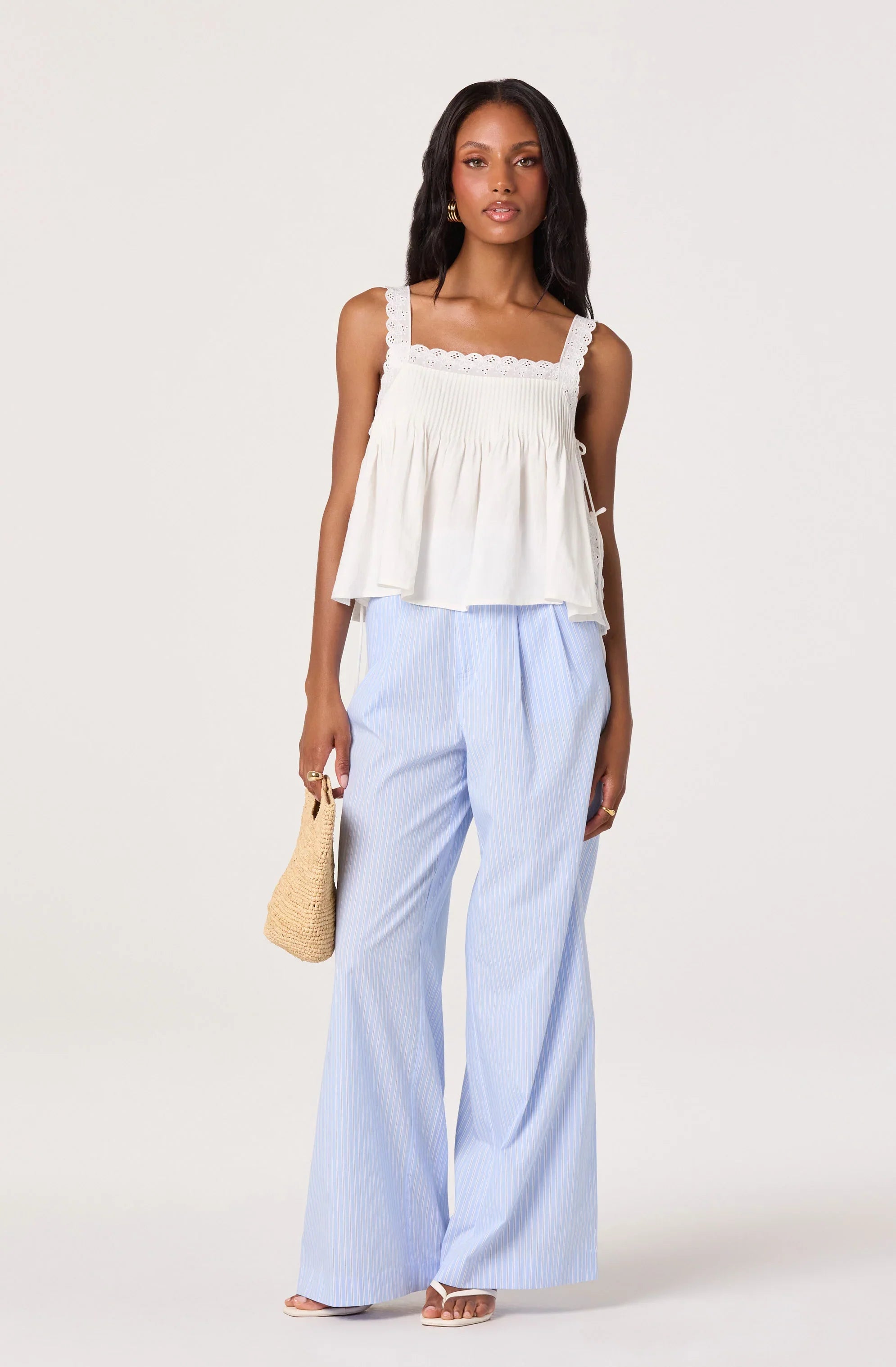Neha Striped Linen High-Rise Wide Leg Pants