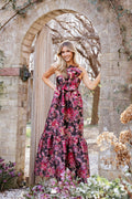 Robe longue Betina à nœud - Imprimé floral marron