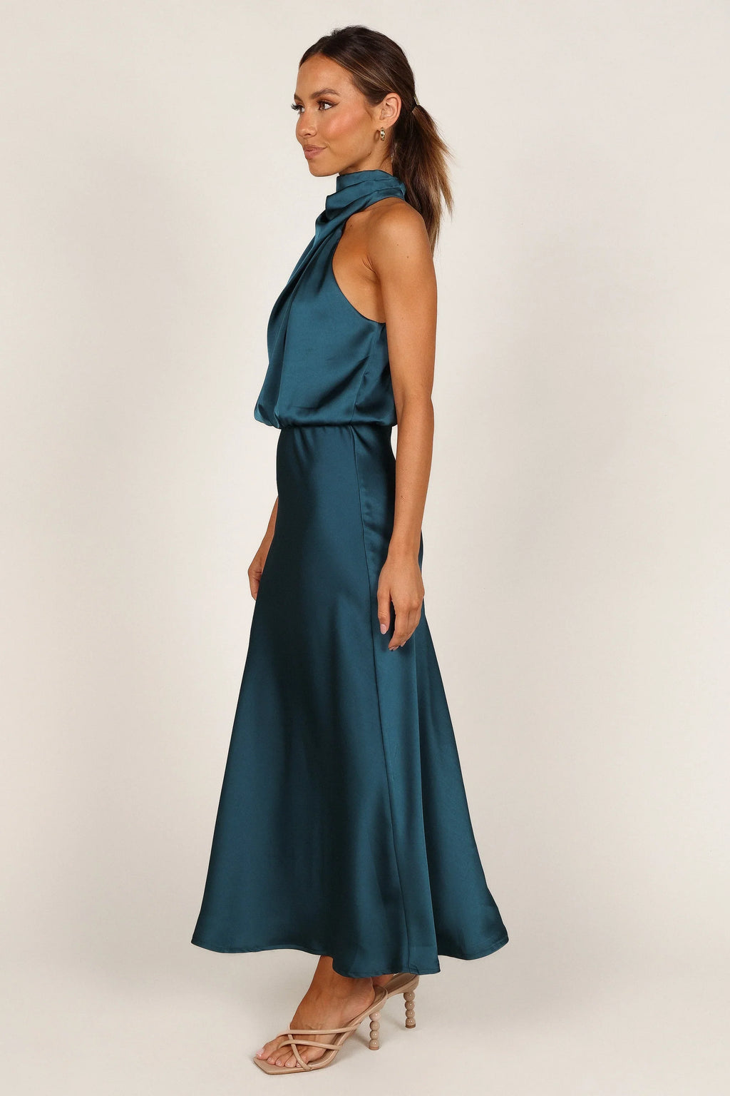 Robe midi Anabelle à encolure américaine - Bleu sarcelle