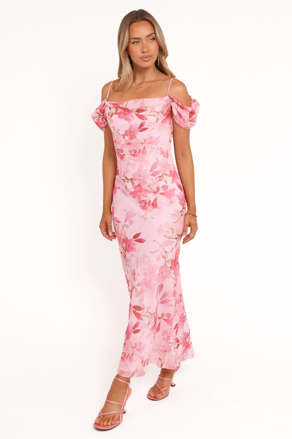 Robe mi-longue Esther - Imprimé fleuri rose